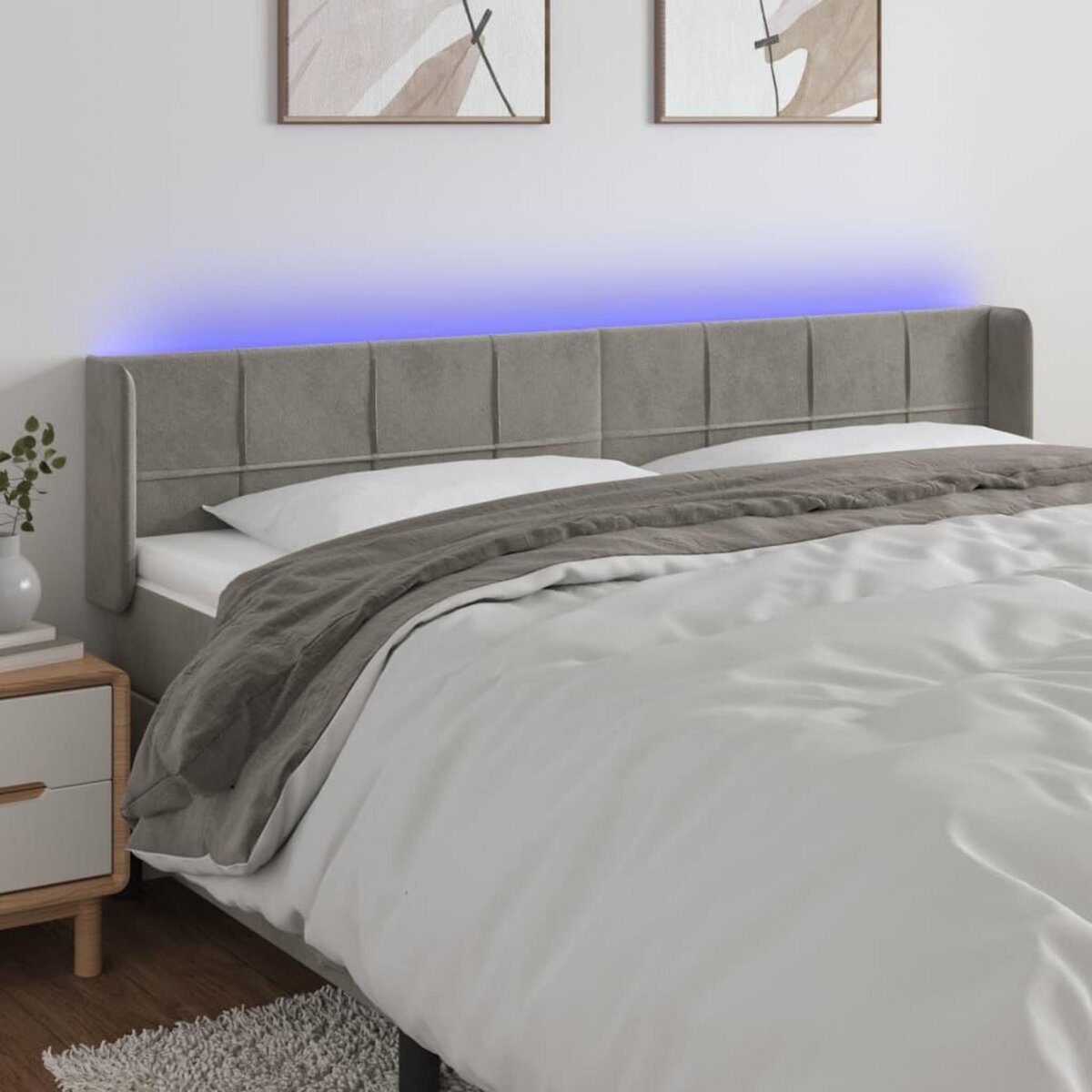 VIDAXL Tete de lit a LED Gris clair 183x16x78/88 cm Velours