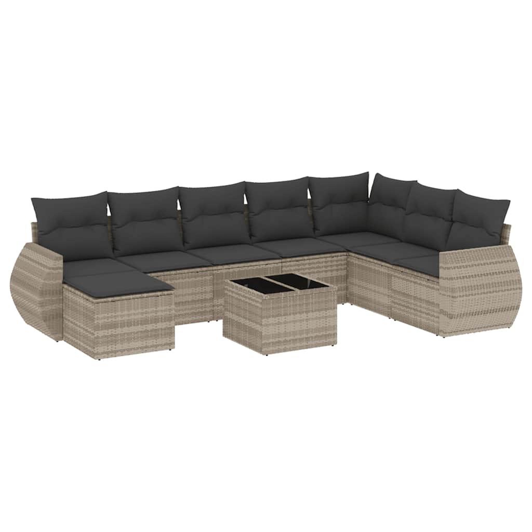 Voir la diapositive 2 : VIDAXL Salon de jardin 9 pcs avec coussins gris clair resine tressee