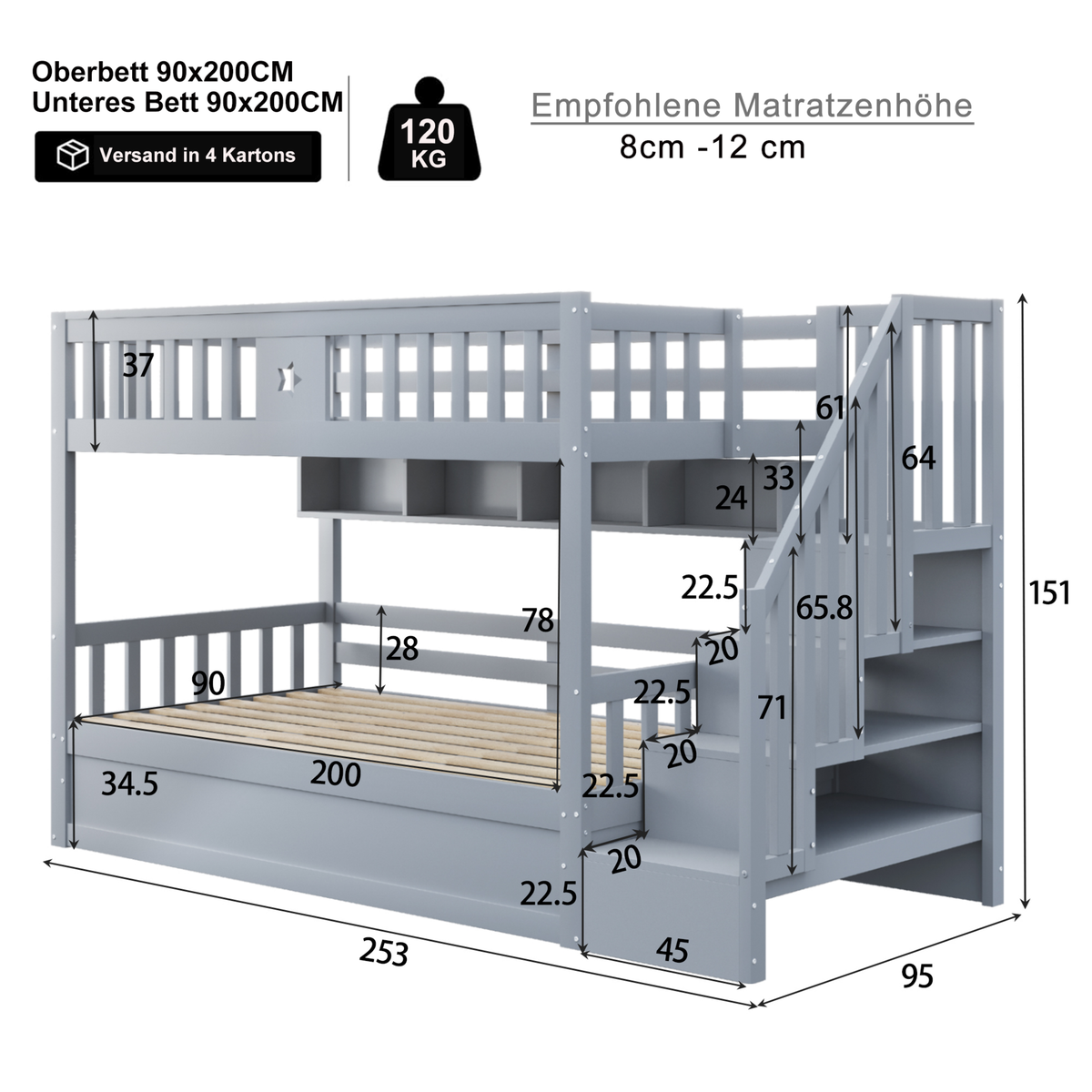 MERAX Lit superposé 90x200cm
