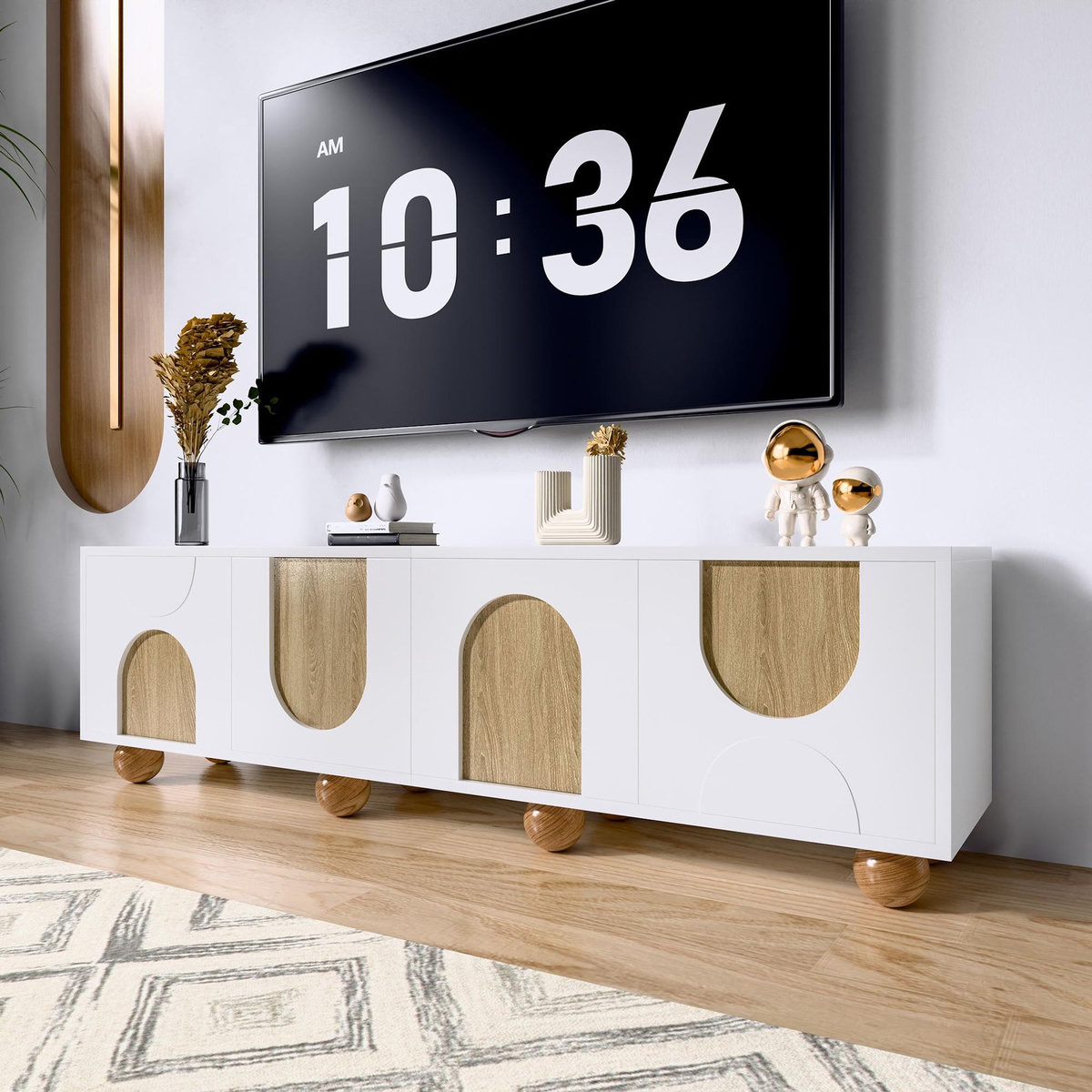 MERAX Meuble tv blanc+naturel 175 cm mdf