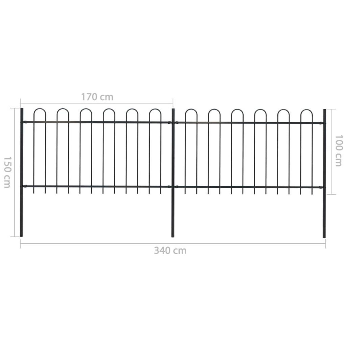 VIDAXL Cloture de jardin avec dessus en cerceau Acier 3,4 x 1 m Noir