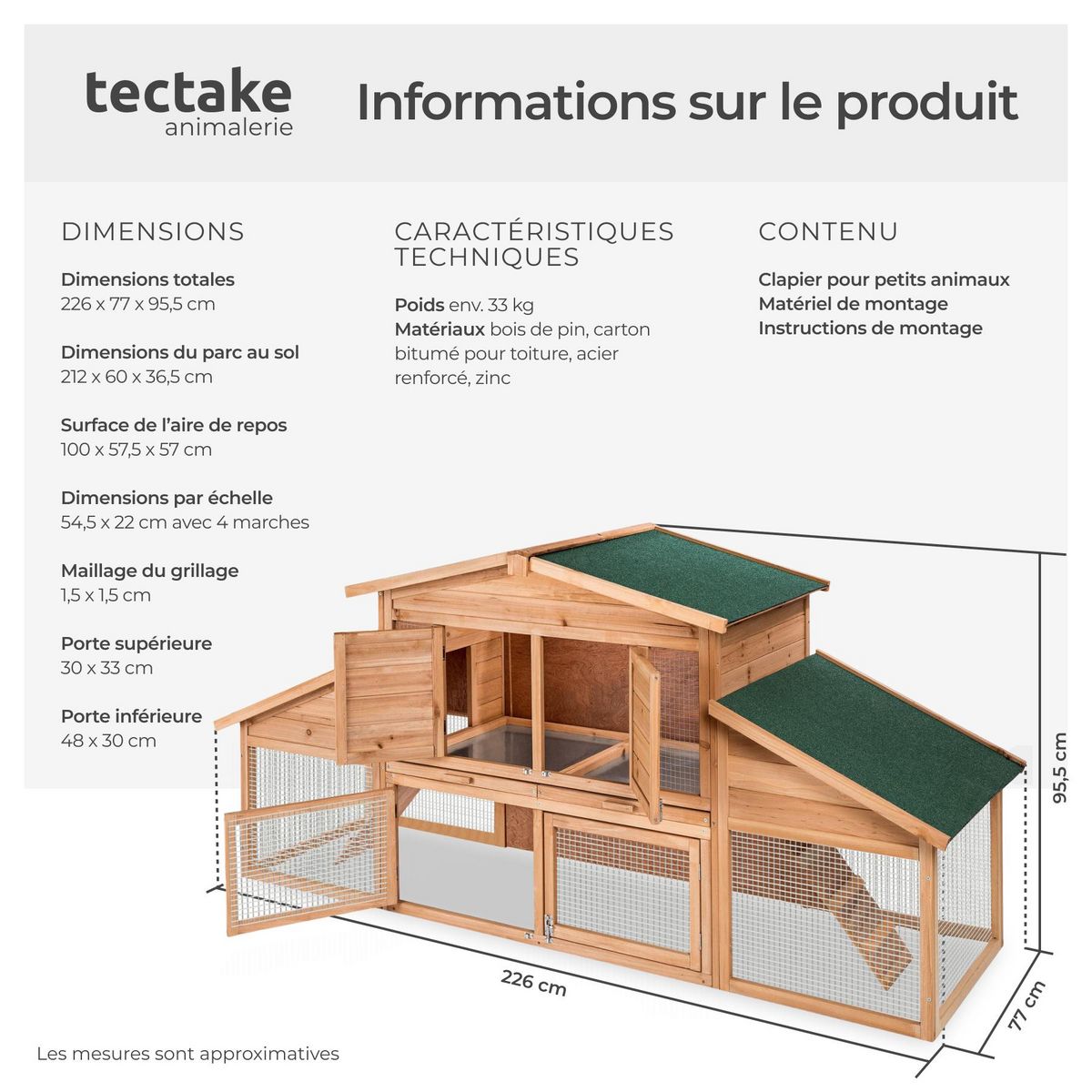 tectake Clapier pour petits rongeurs en bois marron