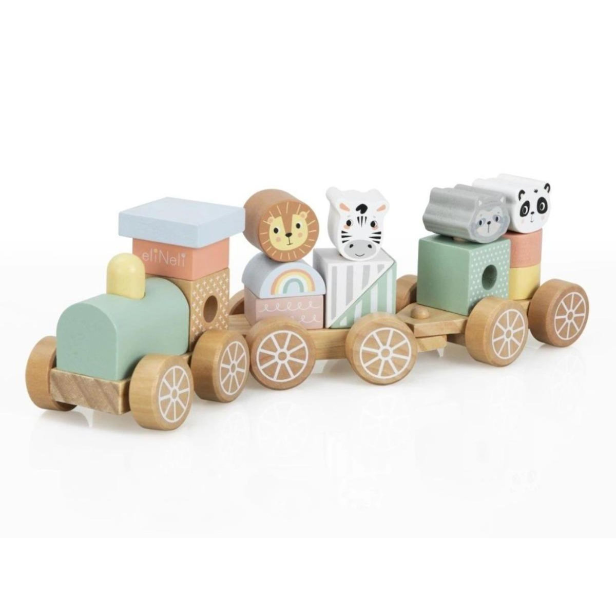 ELINELI Train avec animaux en bois
