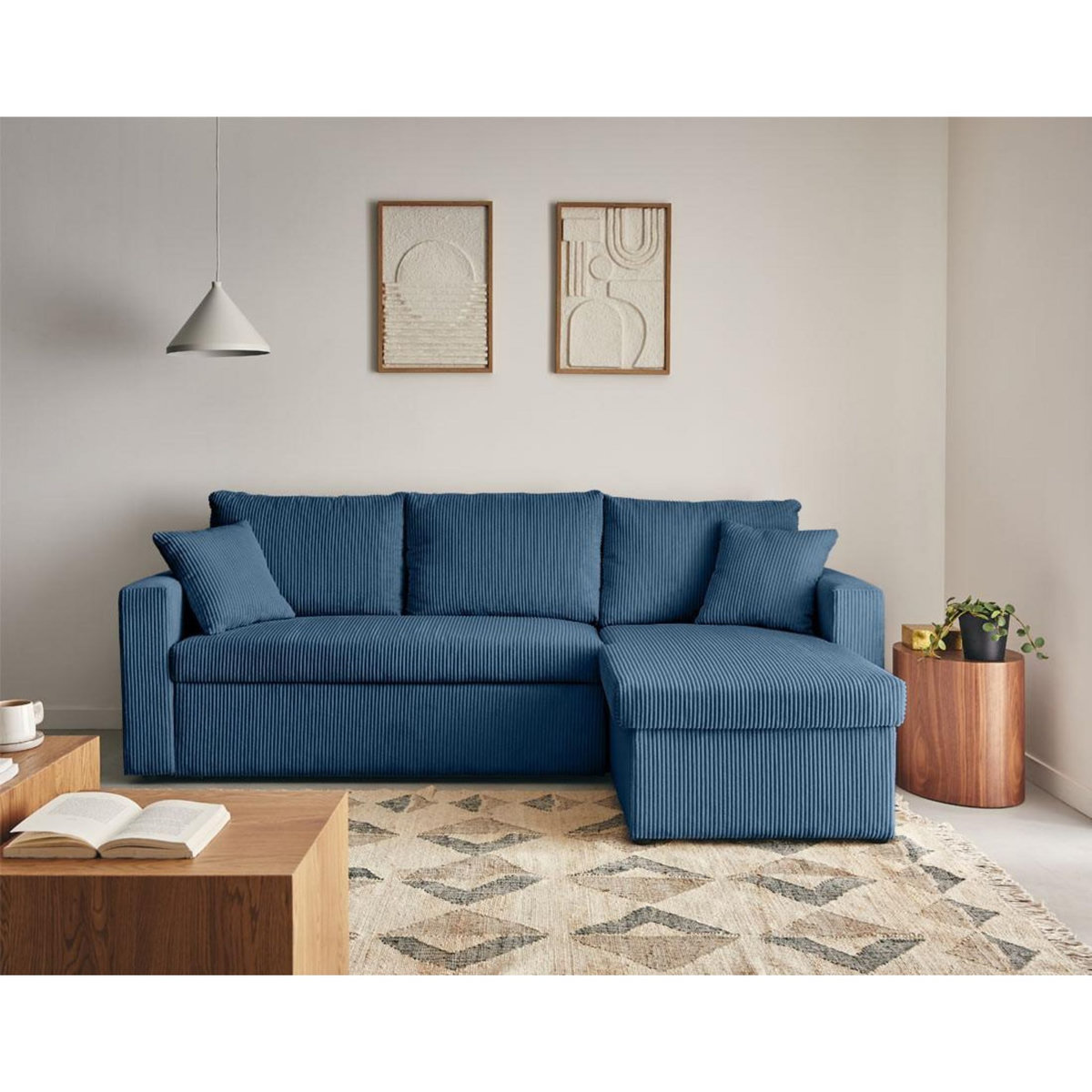 BEST MOBILIER Cyrus - canapé d'angle réversible 4 places - convertible avec coffre - en velours côtelé