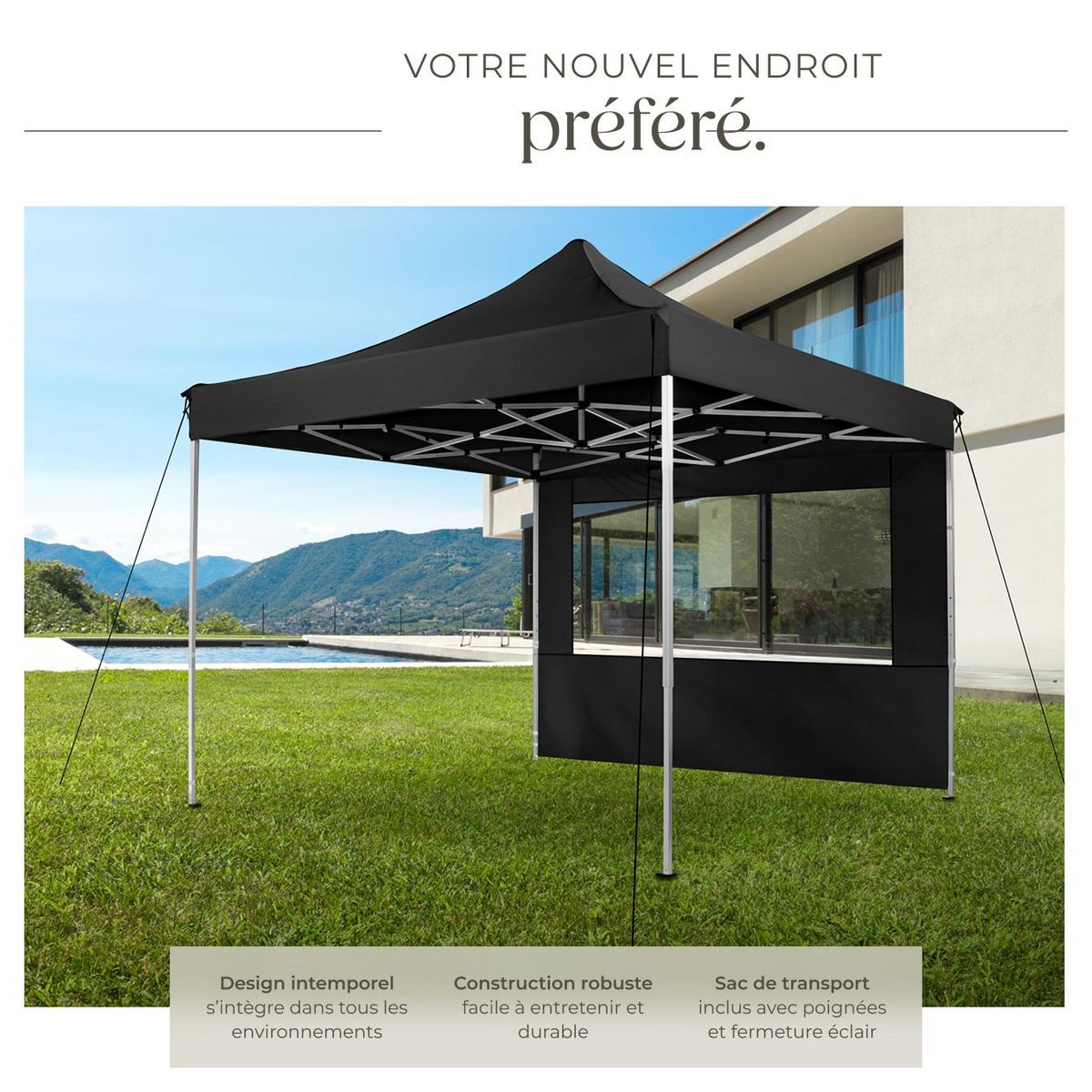 tectake Pavillon de jardin 3 x 3 m avec cadre en aluminium noir