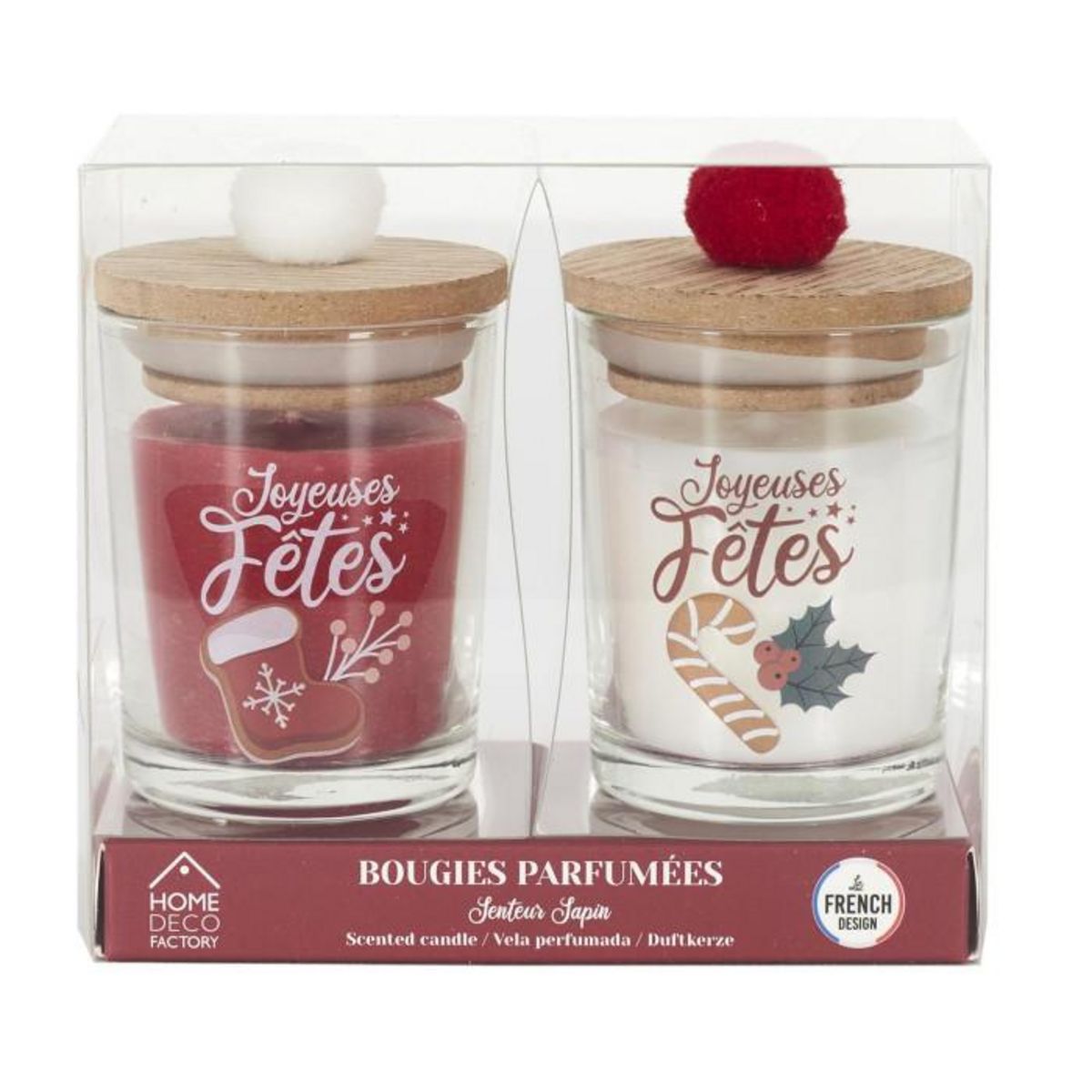 Paris Prix Lot de 2 Bougies Parfumées  Joyeuses Fêtes  45g Sapin