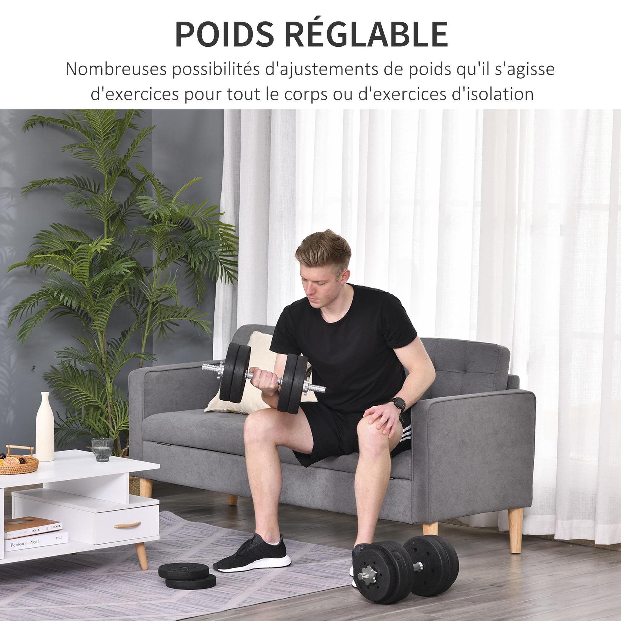 Voir la diapositive 4 : HOMCOM Ensemble d'haltères courtes total 30 kg - barres incluses - entraînement musculaire & haltérophilie - acier pu noir