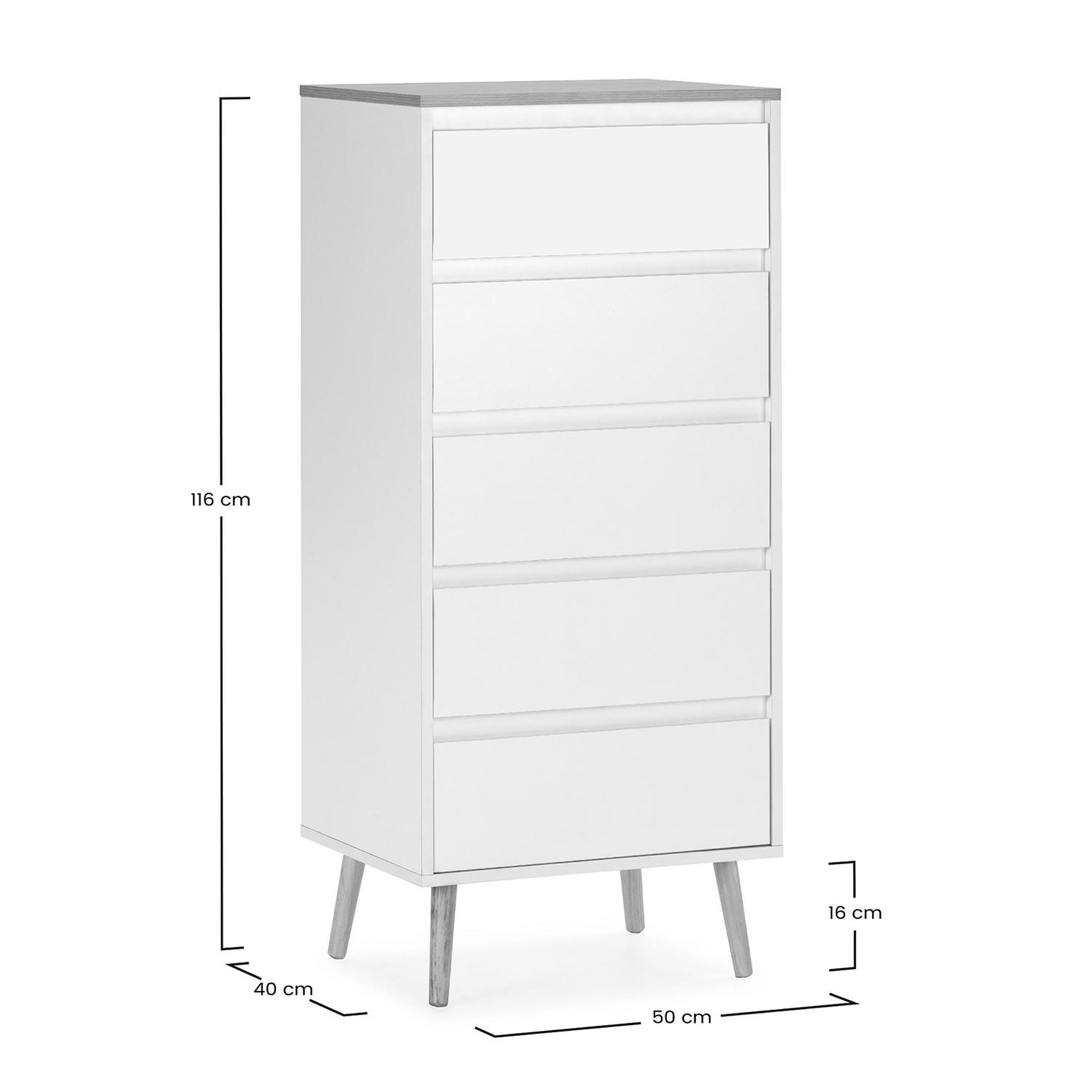 Voir la diapositive 6 : VS VENTA-STOCK Commode haute Desi 5 tiroirs couleur Blanc