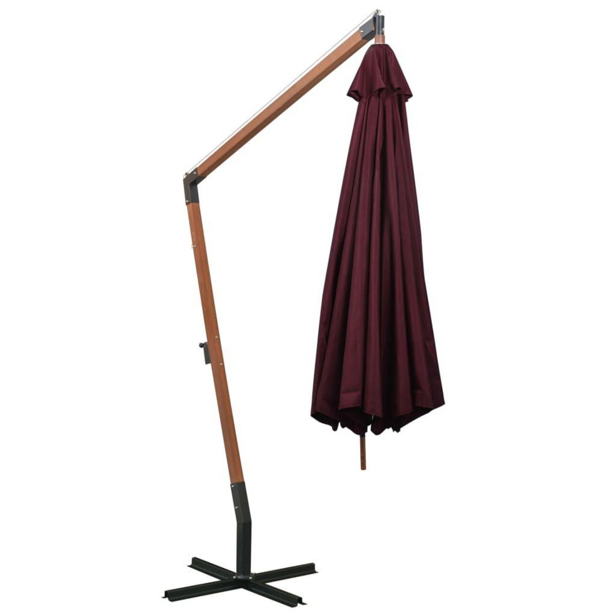 VIDAXL Parasol de jardin suspendu et mat rouge bordeaux bois de sapin
