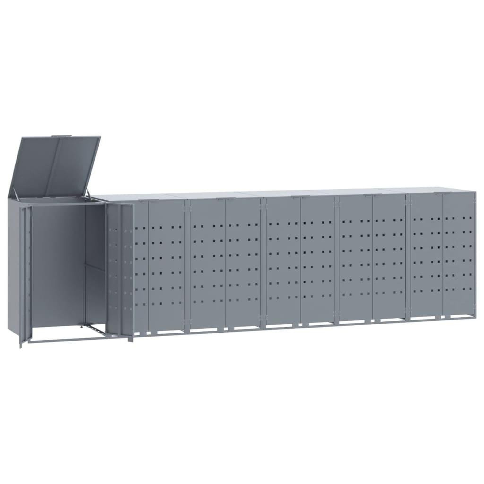 Voir la diapositive 2 : VIDAXL Rangement a roulettes pour poubelles pour 6 bacs gris acier