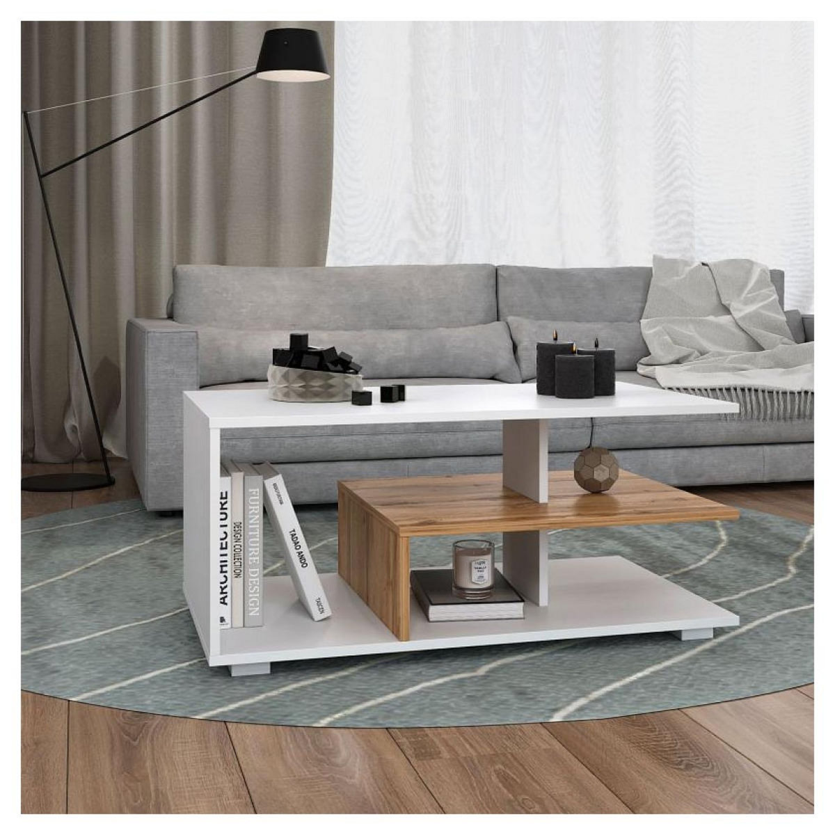 HomeStyle4U Table basse 90x50 cm de salon rangement en bois