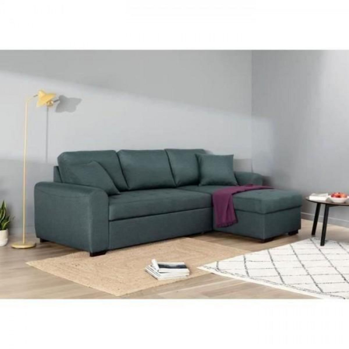 MARKET24 Canapé d'angle convertible réversible 4 places - Tissu Vert - L 244 x P 151 x H 90 - HAMILTON - Fabriqué en Ukraine