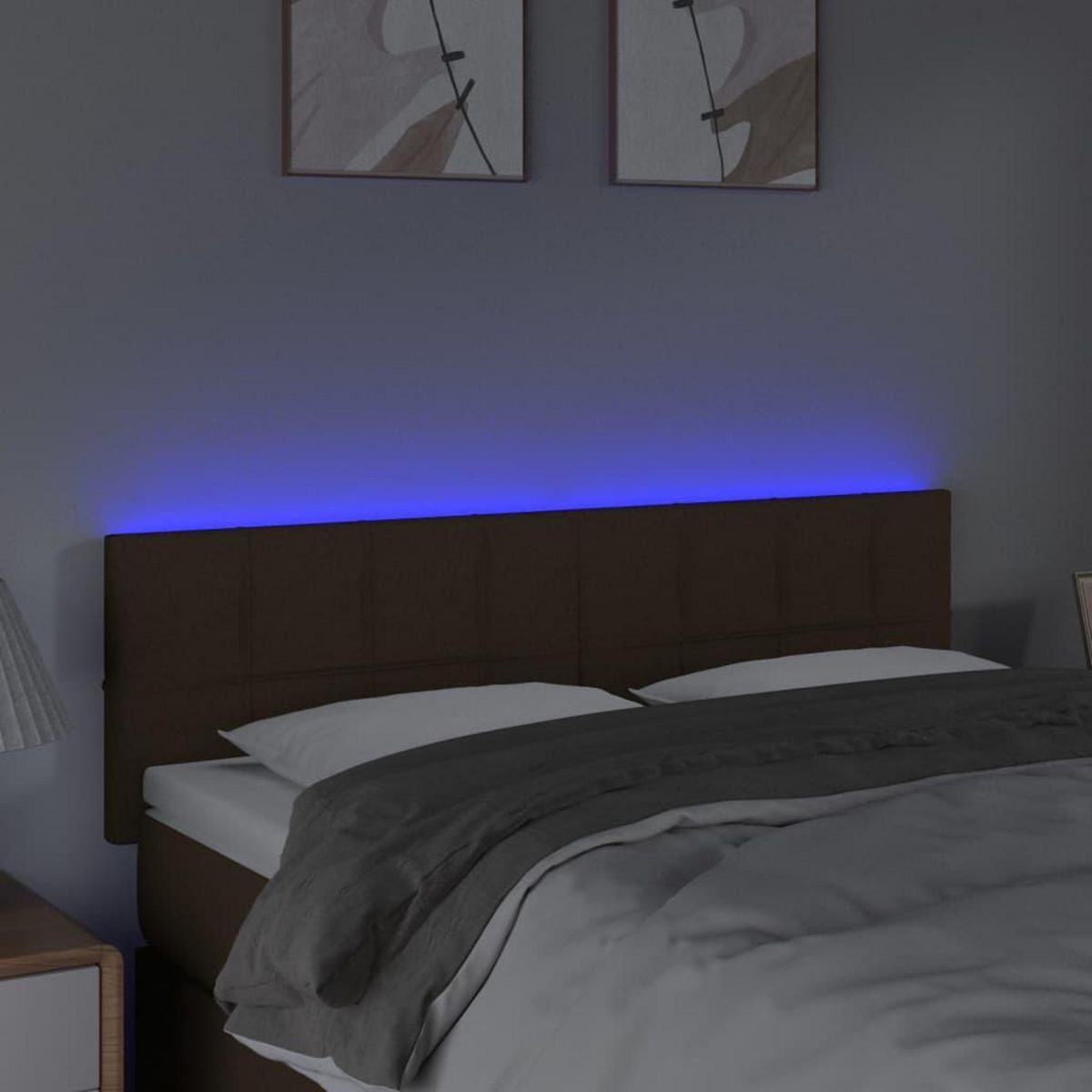 VIDAXL Tete de lit a LED Marron Fonce 144x5x78/88 cm Tissu