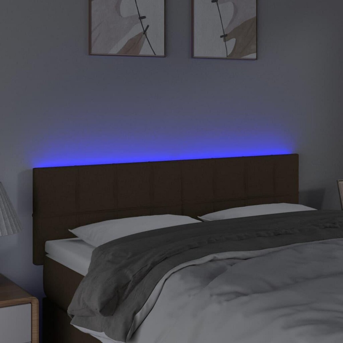 VIDAXL Tete de lit a LED Marron Fonce 144x5x78/88 cm Tissu