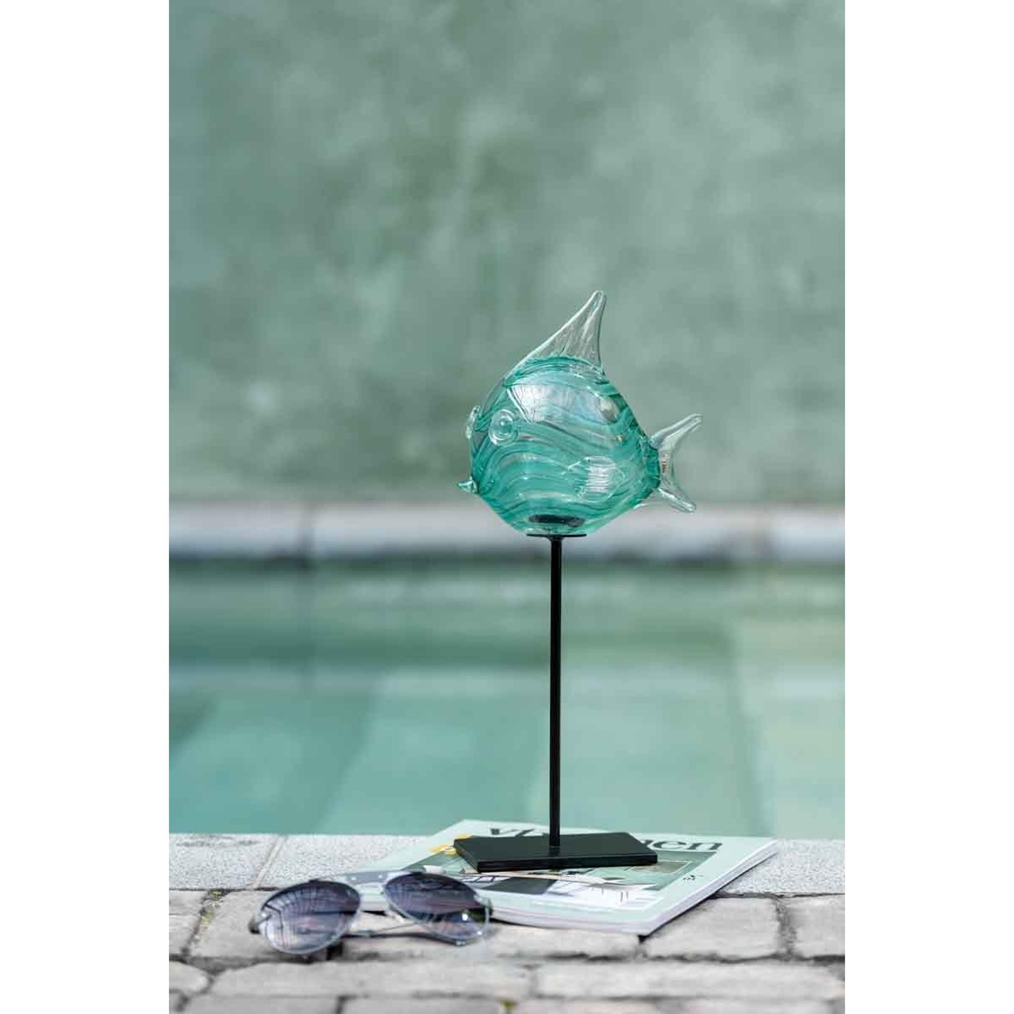 Voir la diapositive 2 : J-LINE Statuette déco  poisson sur pied  37cm vert