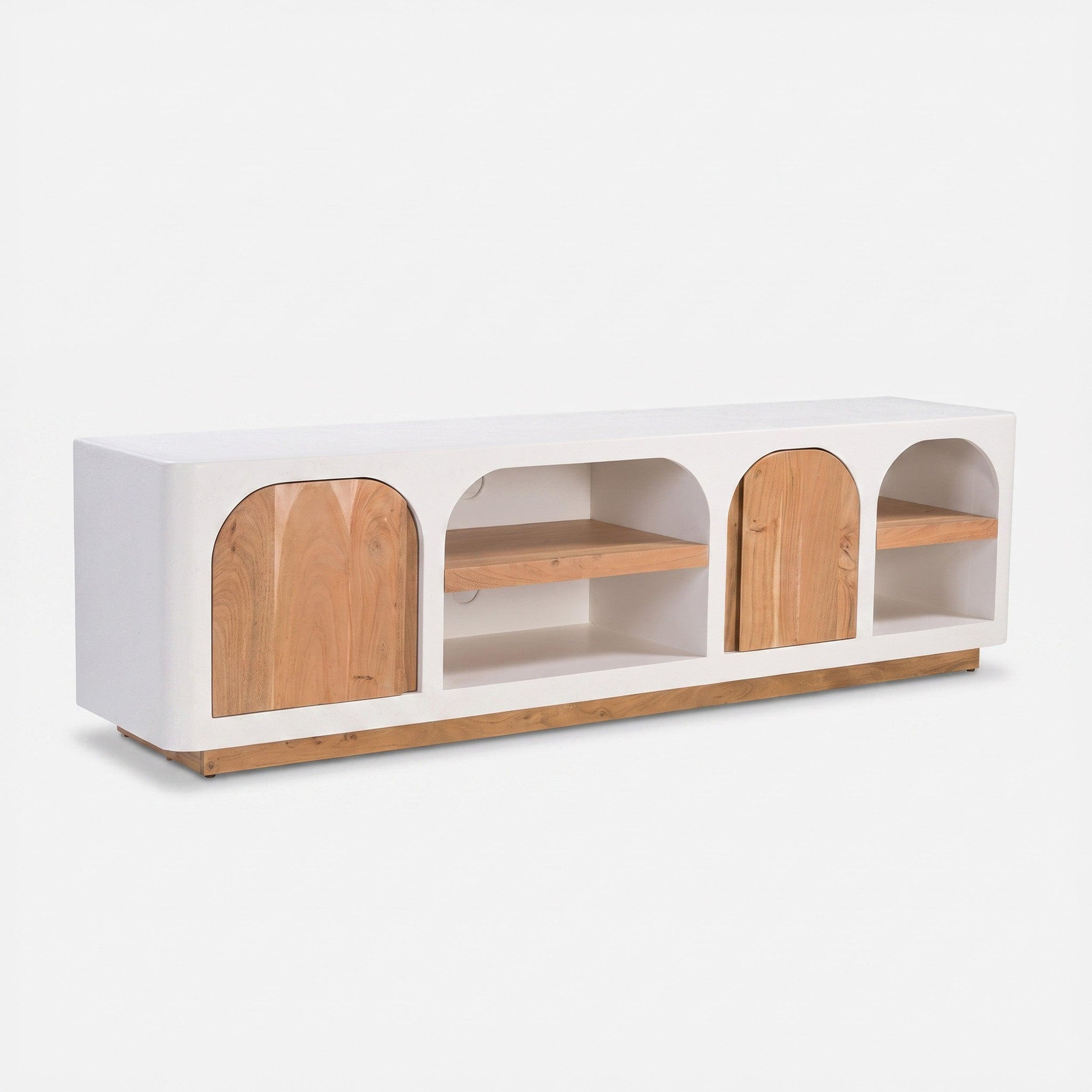 Voir la diapositive 2 : MAISON PAVANE Meuble TV en plâtre blanc cassé 180 cm-Fira