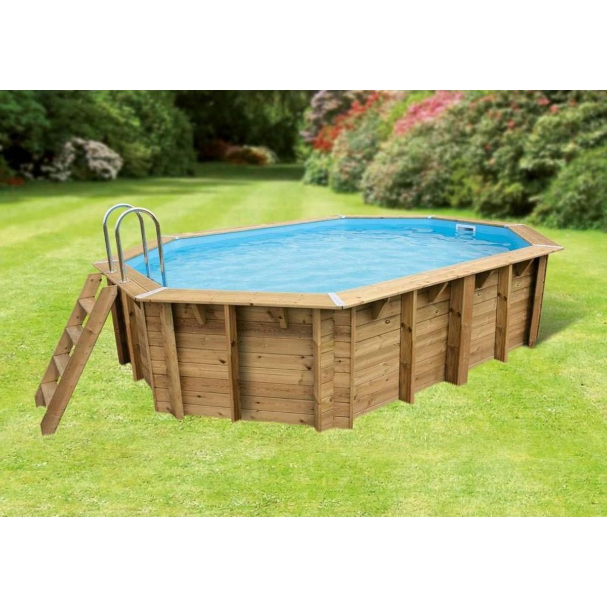 Piscine bois Océa  355x550 - H120cm - Liner Bleu Bâche à bulles bordée - 355x550 cm