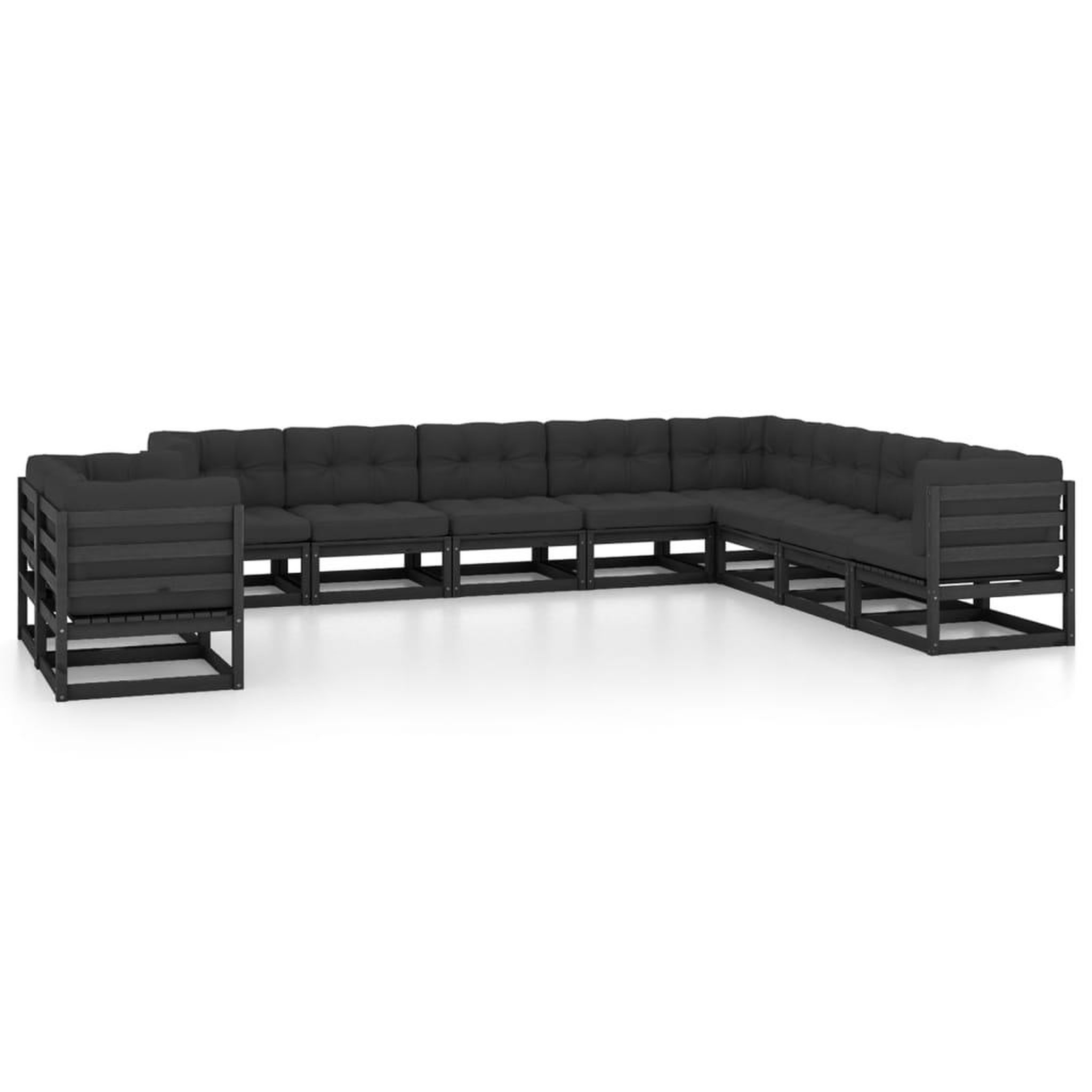 Voir la diapositive 1 : VIDAXL Salon de jardin 10 pcs avec coussins Noir Bois de pin massif