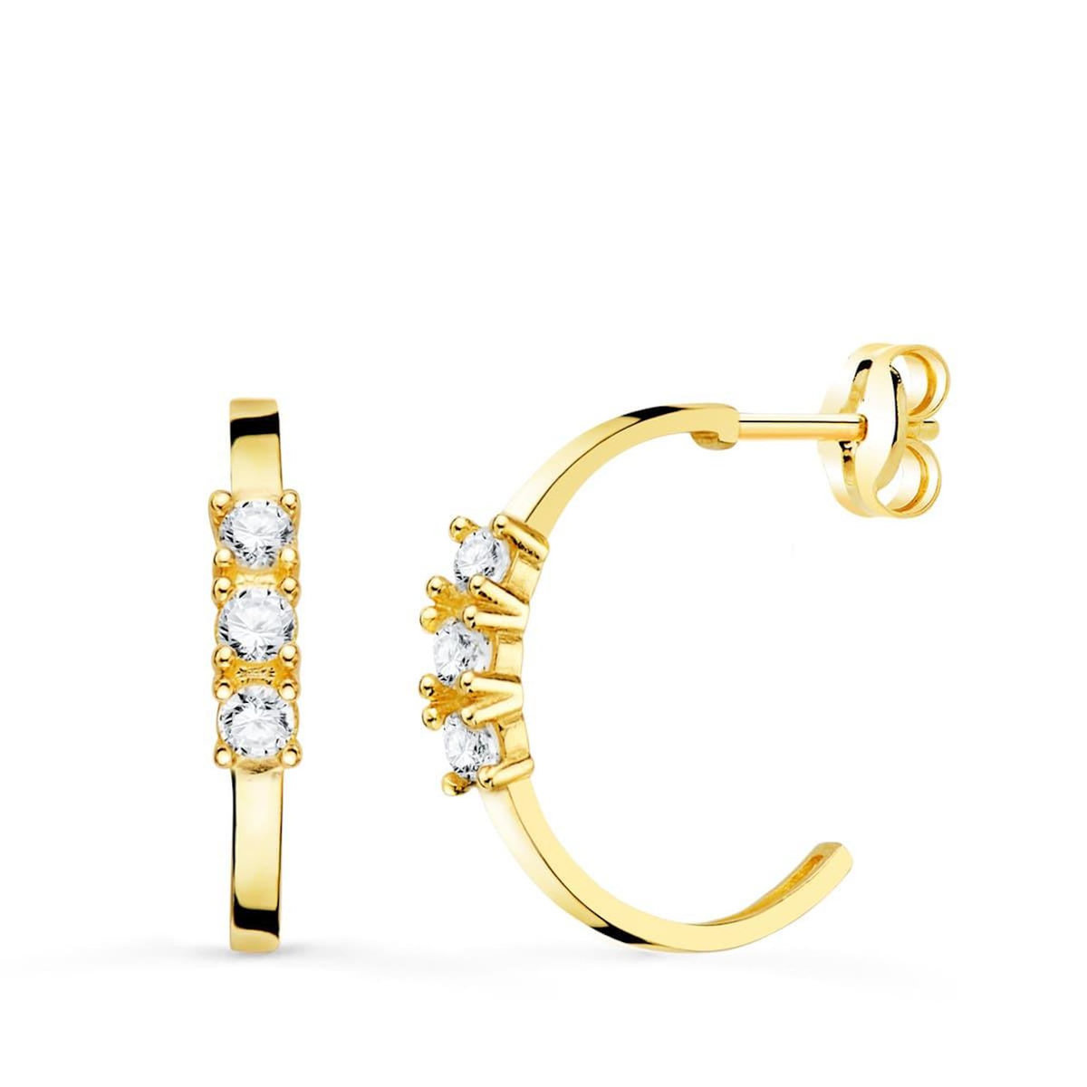 L'ATELIER D'AZUR Boucles d'Oreilles Demi Créoles Or 18 Carats 750 Jaune - Zirconiums