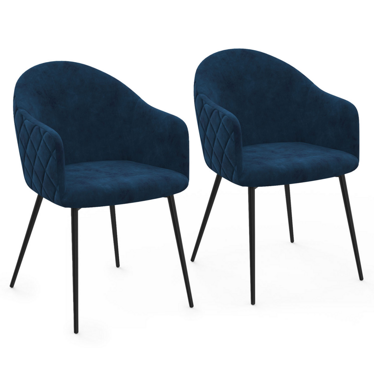 ID MARKET Lot de 2 chaises de salle à manger, fauteuils de table MOLY en velours gaufré bleu canard
