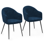 ID MARKET Lot de 2 chaises de salle à manger, fauteuils de table MOLY en velours gaufré bleu canard