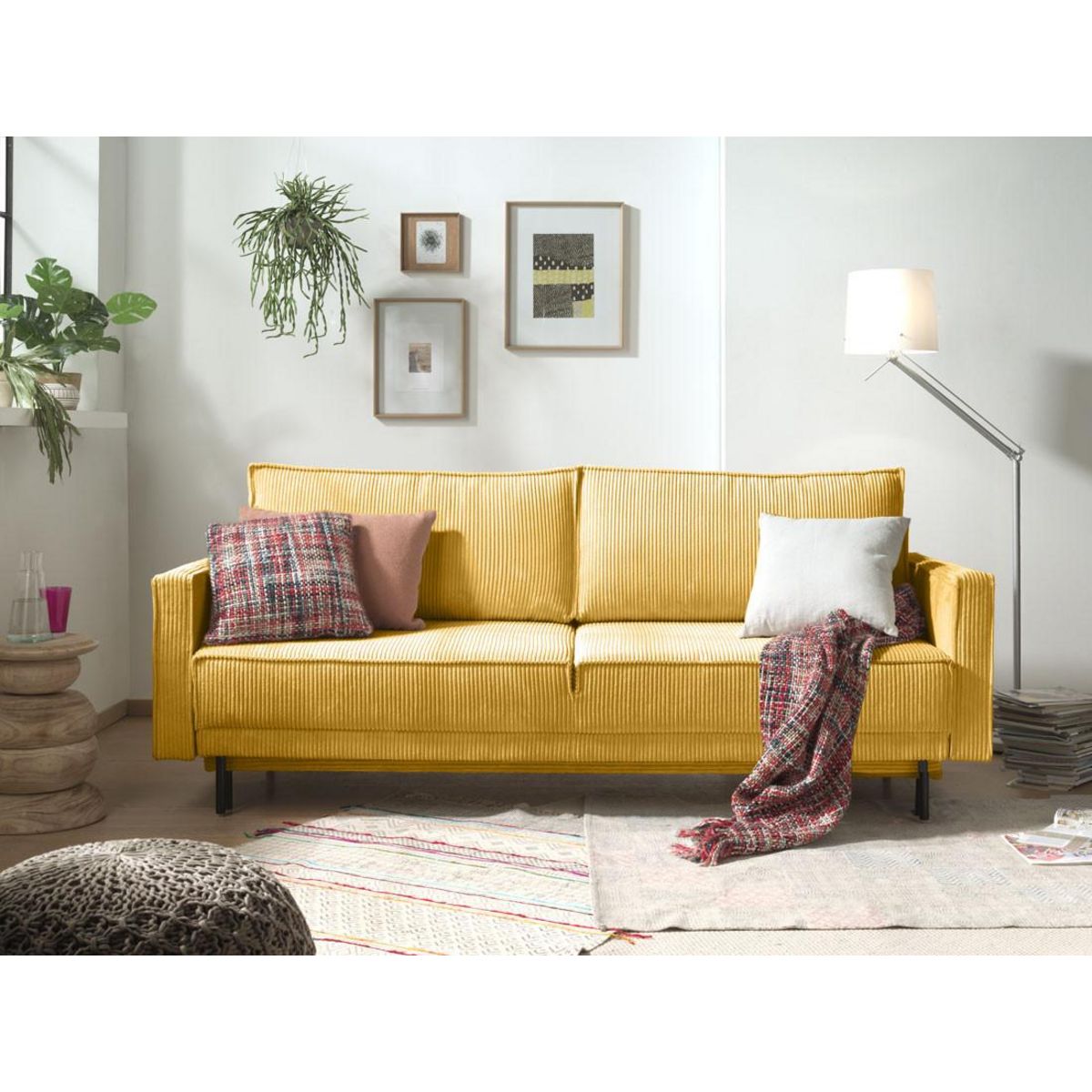 LISA DESIGN Charlie - canapé 3 places convertible avec coffre - en velours côtelé