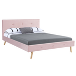 ID MARKET Lit double scandinave OSLO avec tête de lit et sommier 140 x 190 cm tissu rose clair effet velours