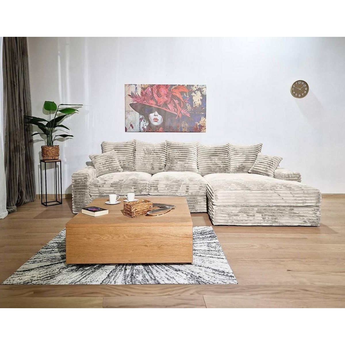 LISA DESIGN Andy - canapé d'angle droit 5 places en fausse fourrure côtelée