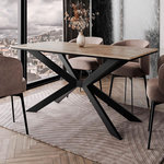 BEST MOBILIER Casey - table à manger - plateau effet bois - pieds en métal - 4 à 8 personnes. Coloris disponibles : Marron