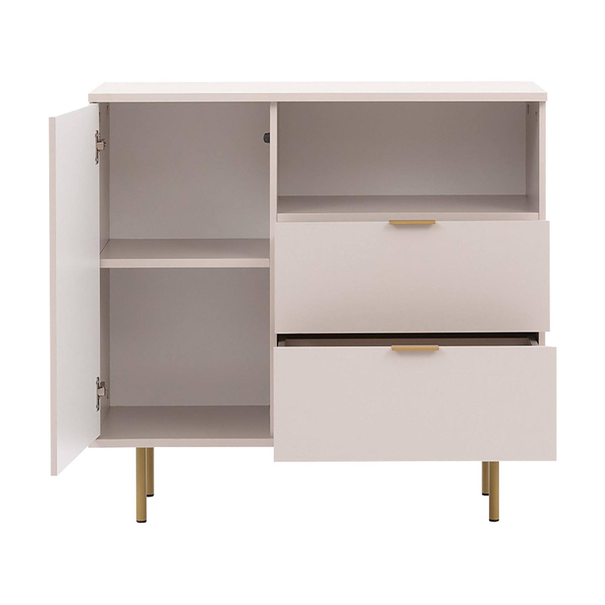 Voir la diapositive 2 : BEST MOBILIER Monica - buffet - beige - 2 tiroirs, 1 porte et 1 niche - 107 cm