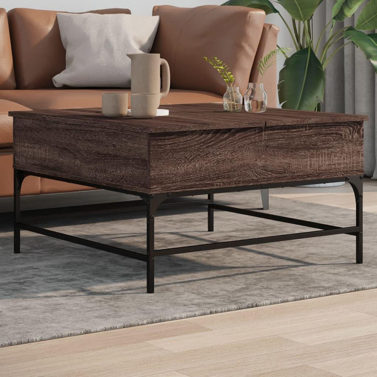VIDAXL Table basse chene marron 80x80x45 cm bois d'ingenierie et metal