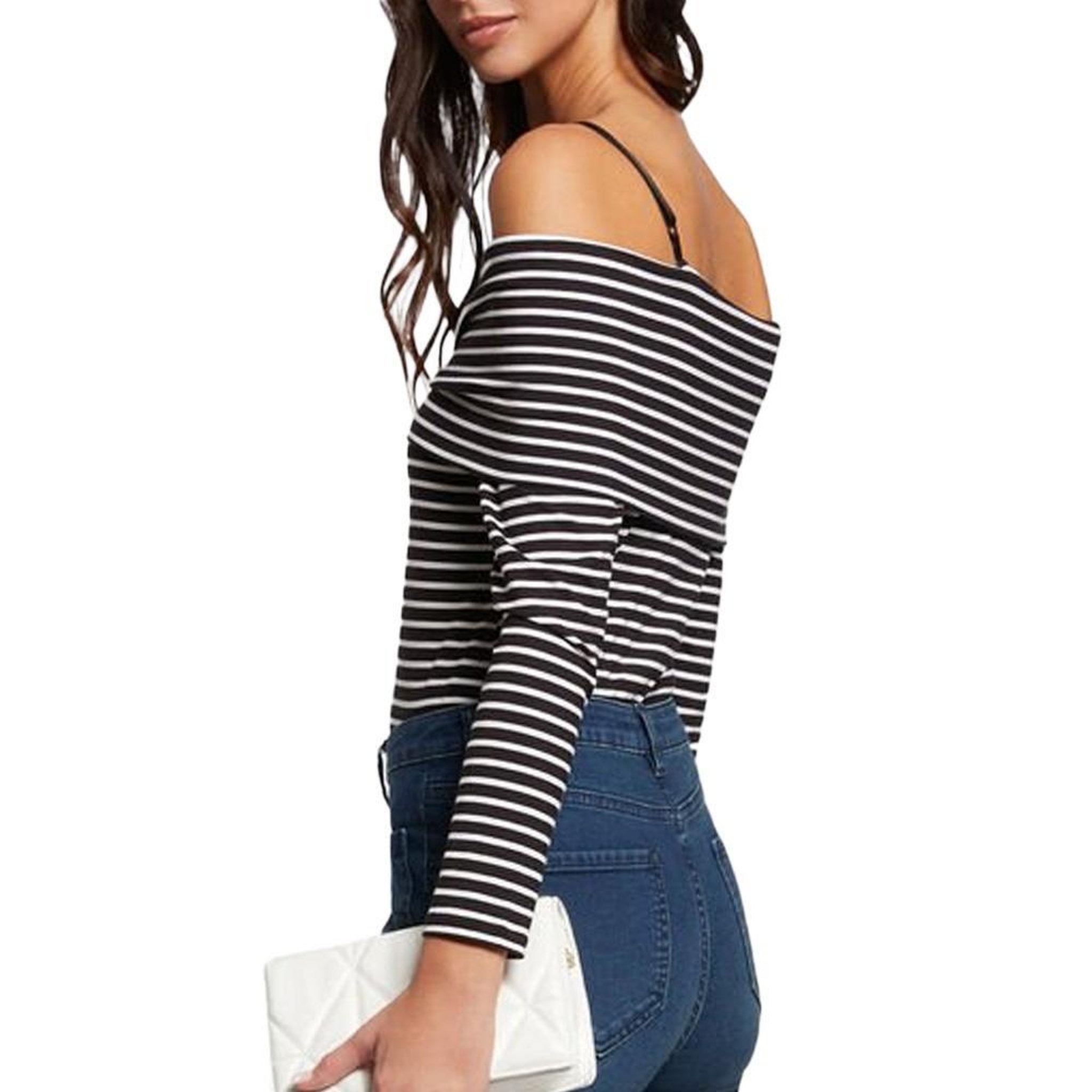Voir la diapositive 2 : MORGAN T Shirt Manches Longues Noire/Blanche Femme Morgan TROPEZ