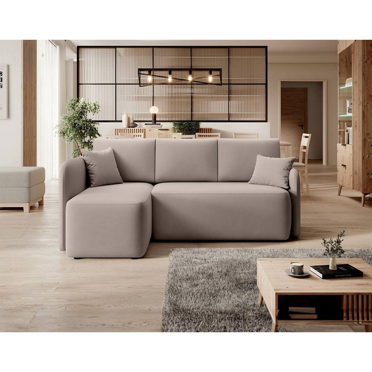 BEST MOBILIER Suzie - canapé d'angle gauche 4 places convertible avec coffre en velours