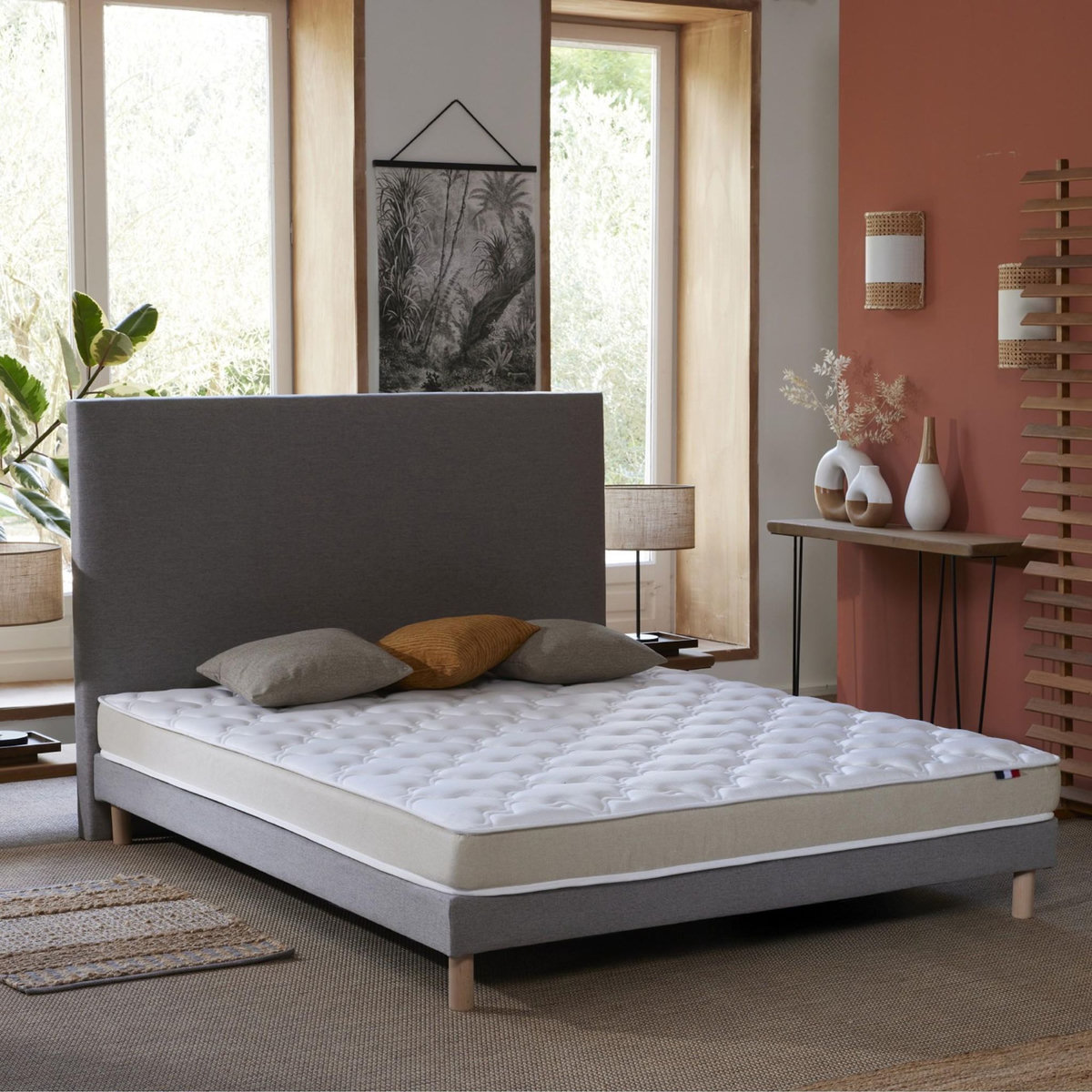 IDLITERIE Ensemble Matelas accueil Latex 3 zones INITIAL - Bi Confort Mousse & Latex + Sommier - Made in France