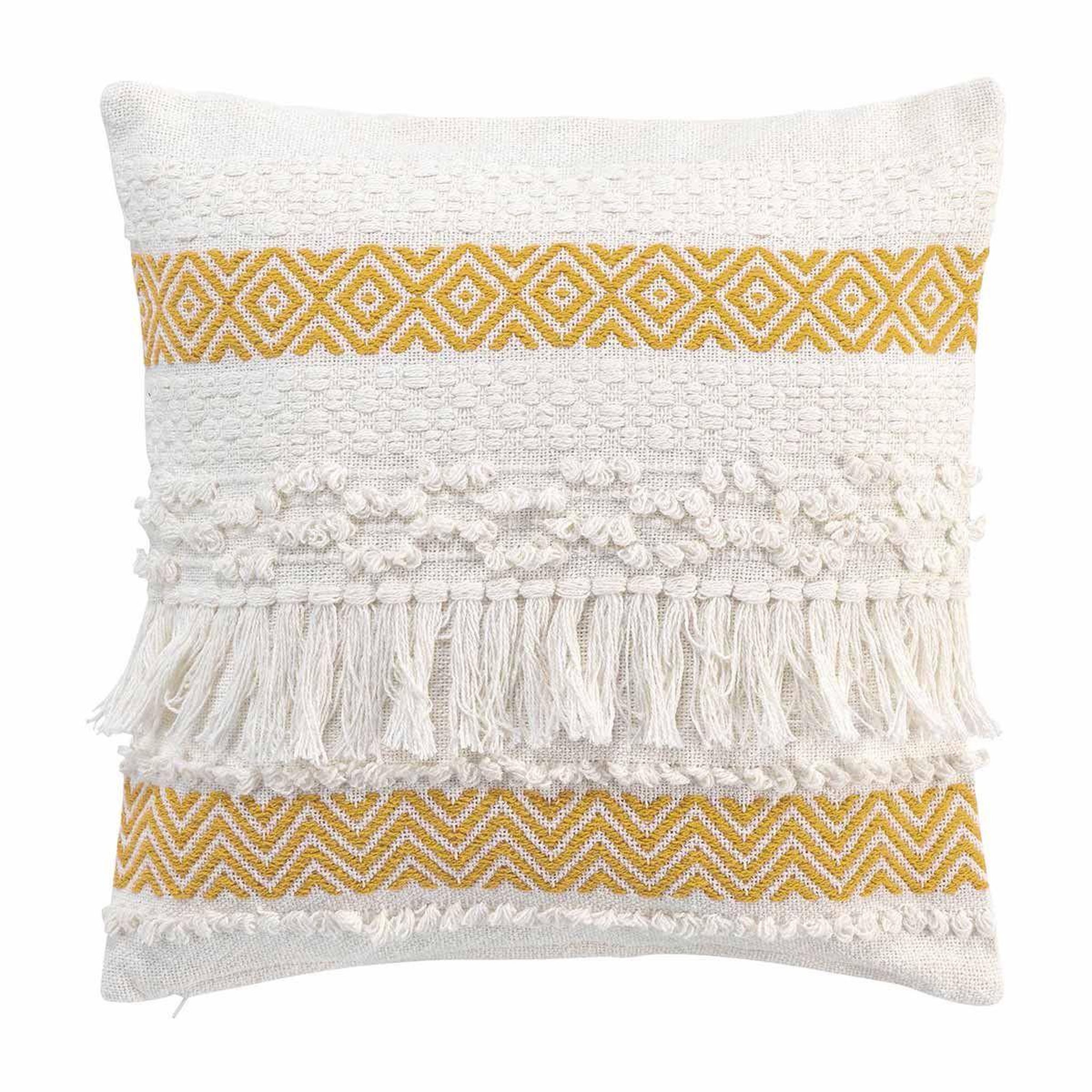 Voir la diapositive 1 : Douceur d'Intérieur Coussin déco à franges  zya  40x40cm jaune