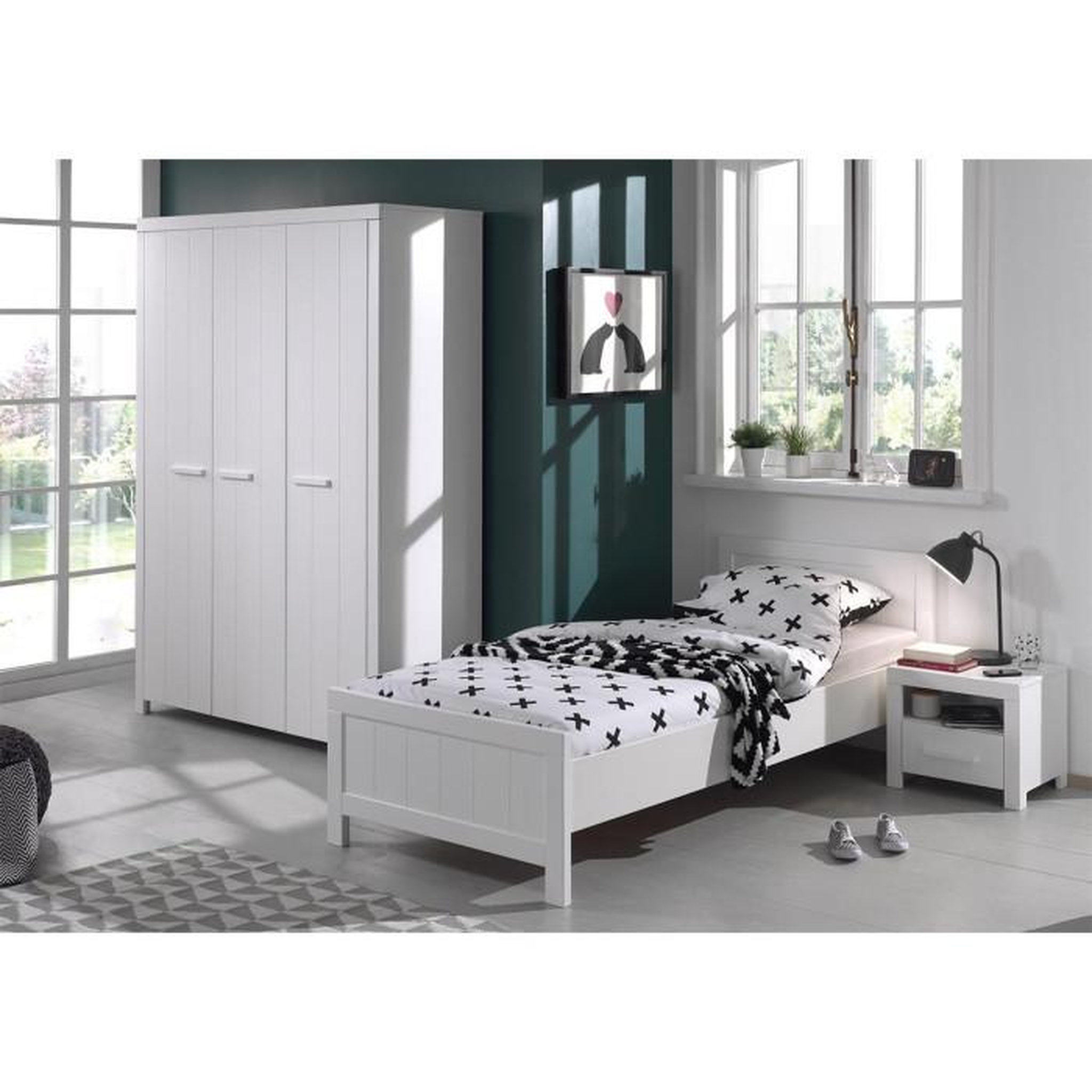 Paris Prix Pack - Lit Enfant, Chevet & Armoire  Erik  Blanc