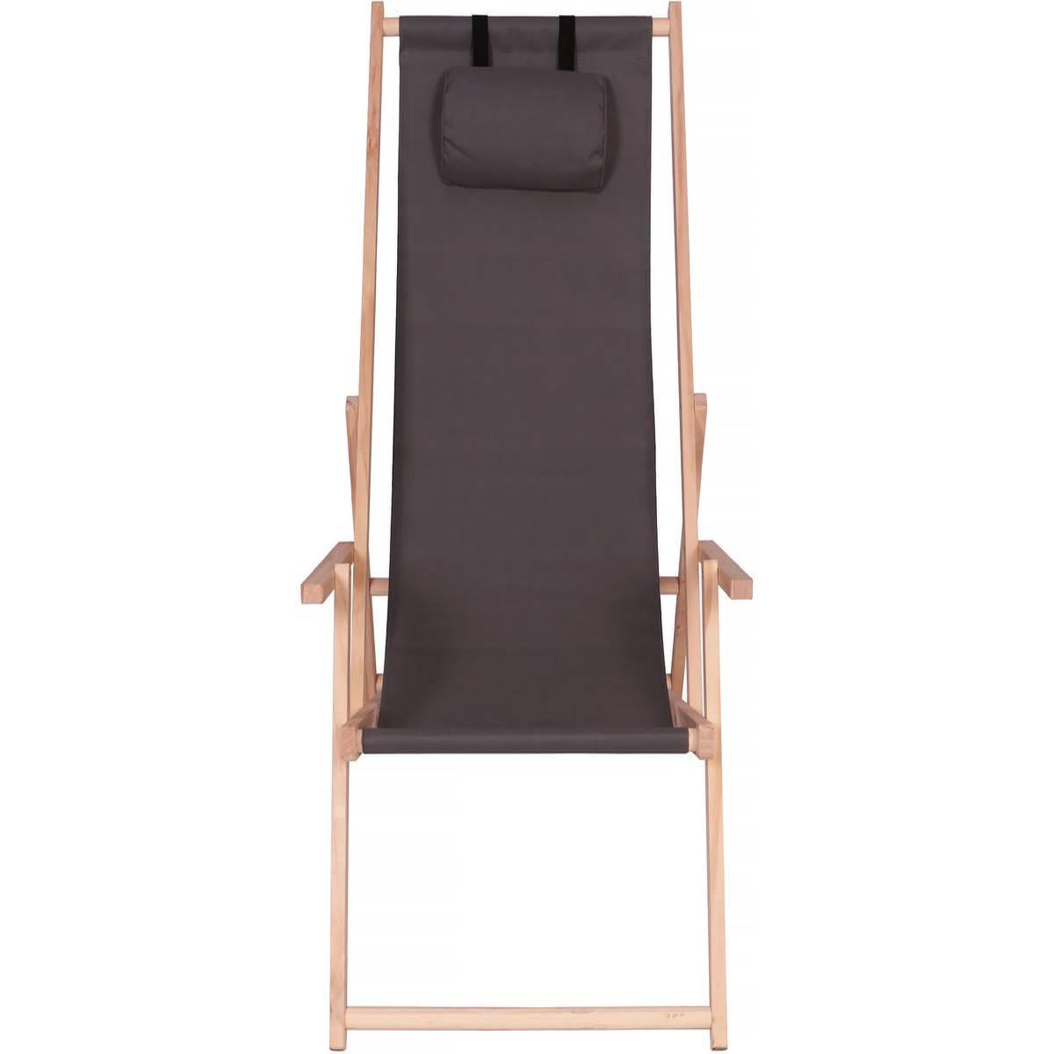 Voir la diapositive 2 : Habitat et Jardin Lot de 2 transat en bois  Chilienne  avec accoudoir - 107 x 56.5 x 81 cm - Gris Foncé