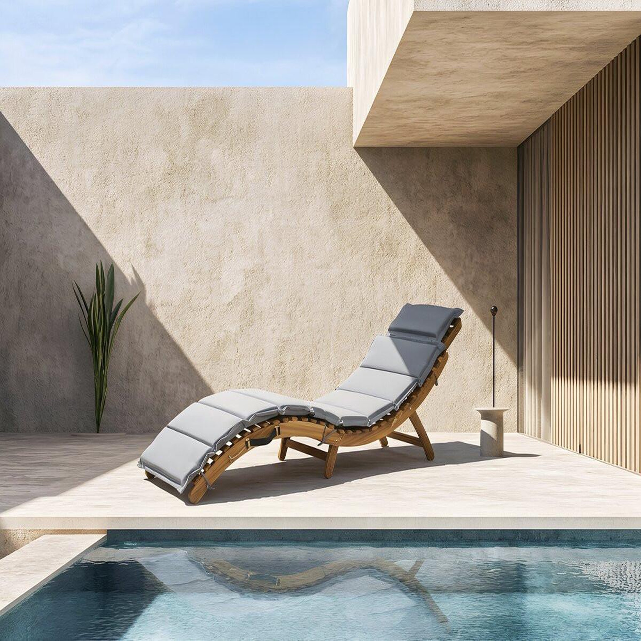 Voir la diapositive 2 : Habitat et Jardin Bain de soleil en bois avec coussins inclus  jakarta  - gris