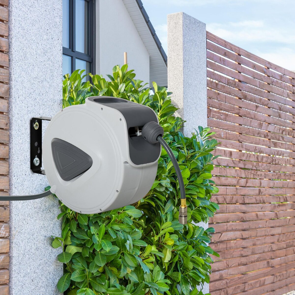 HOMCOM Enrouleur de tuyau à air comprimé - tuyau : 10 m + 0,9 m - Ø intérieur 3/8  (9,5 mm), 1/4  (6,35 mm) BSPT - dévidoir automatique pour tuyau d'air rétractable gris