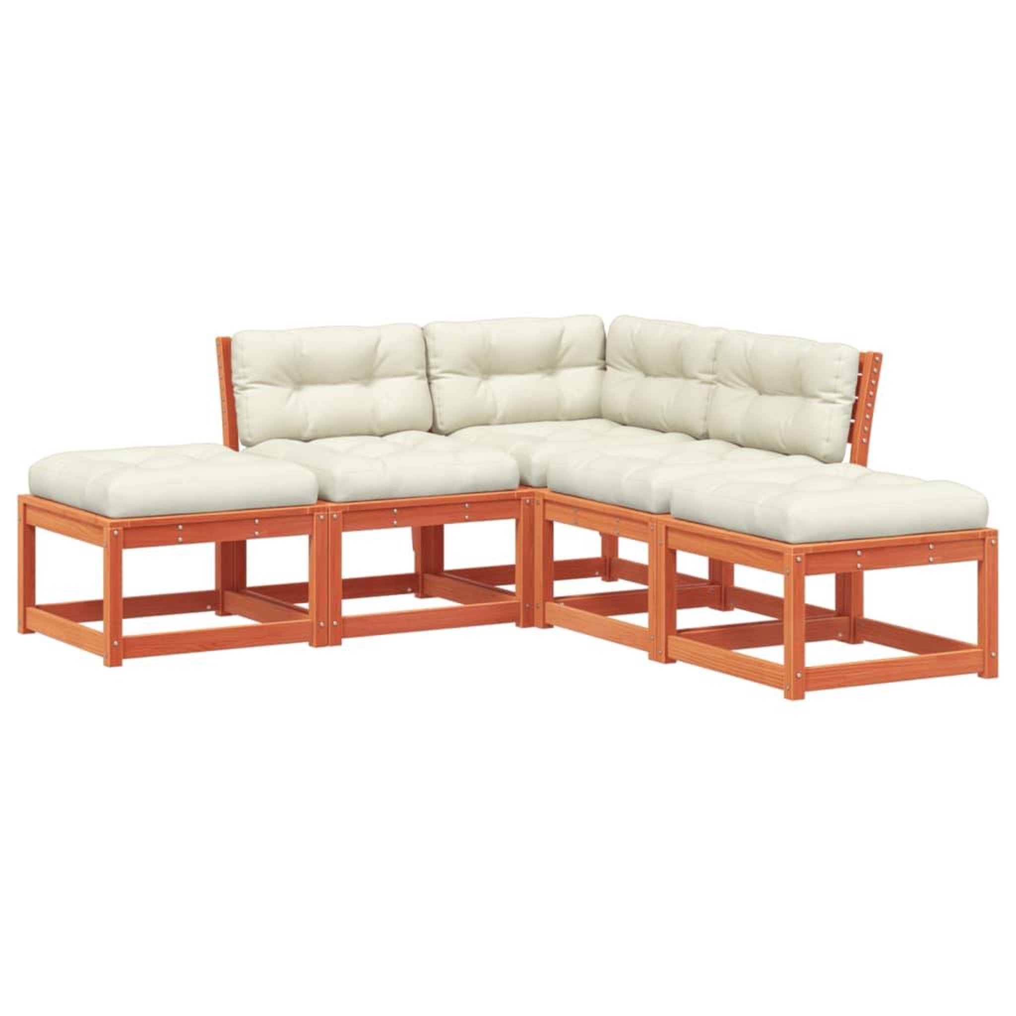 Voir la diapositive 2 : VIDAXL Salon de jardin 5 pcs avec coussins cire marron bois pin massif