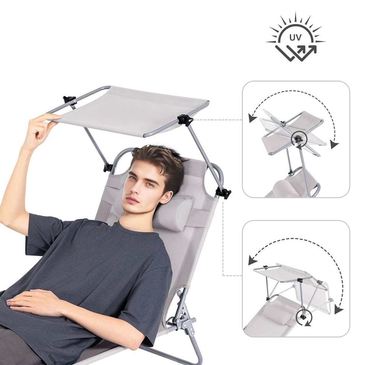 SOBUY SoBuy - Chaise Longue Réglable Pare-Soleil - Fonctionnel - OGS48