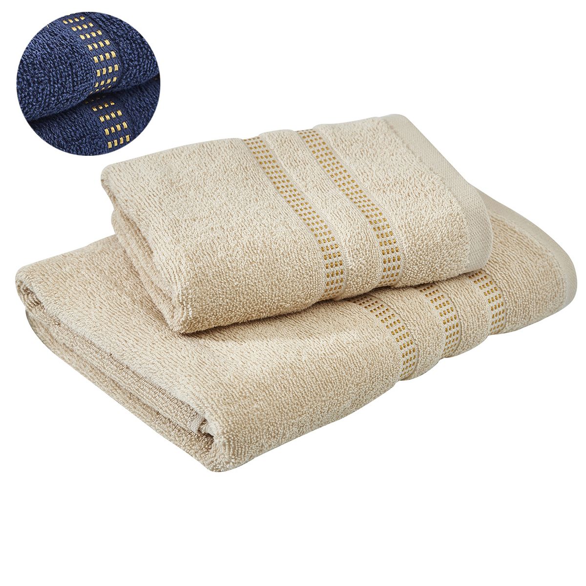 Coffret cadeau 2 serviettes en coton liteau doré 