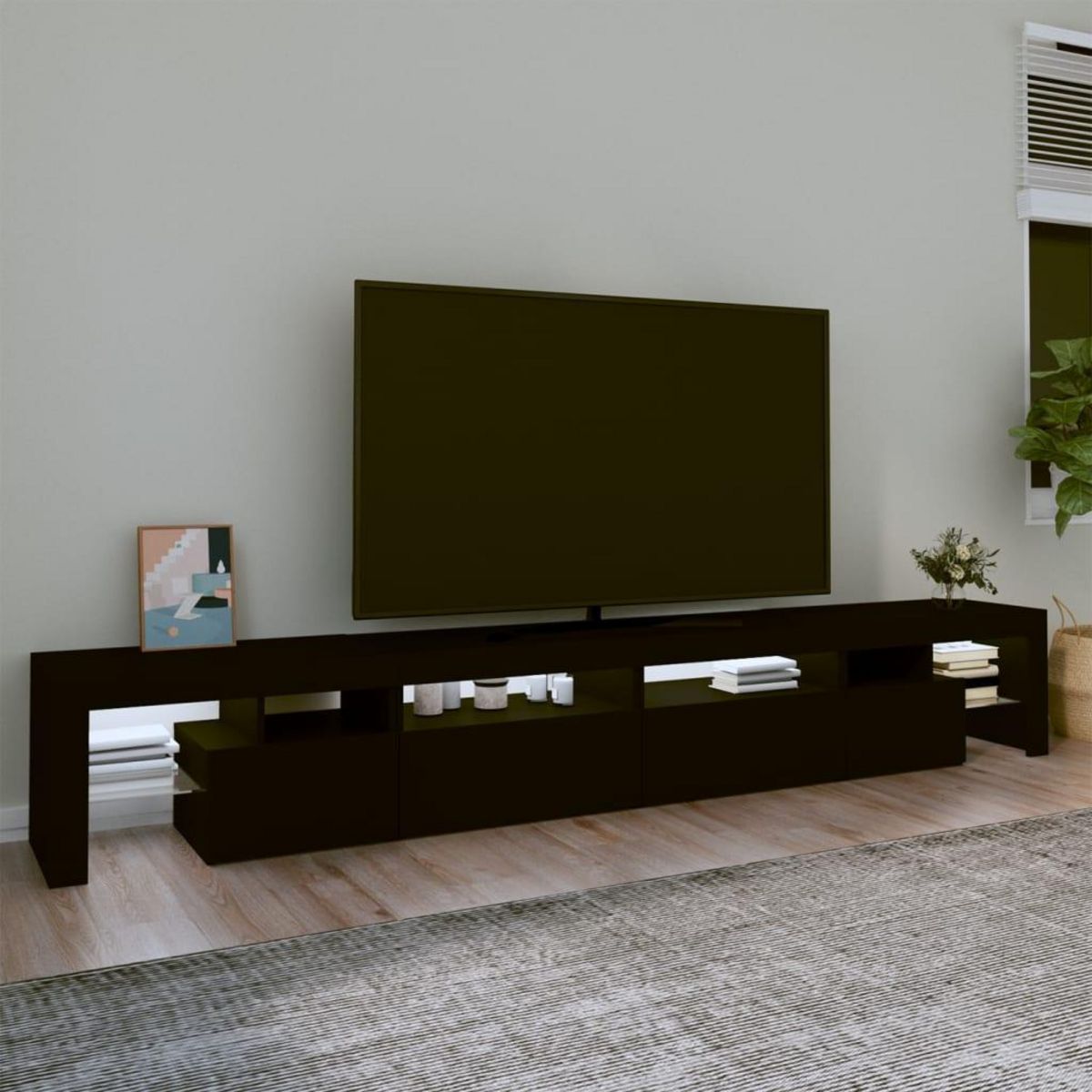 VIDAXL Meuble TV avec lumieres LED Noir 260x36,5x40 cm