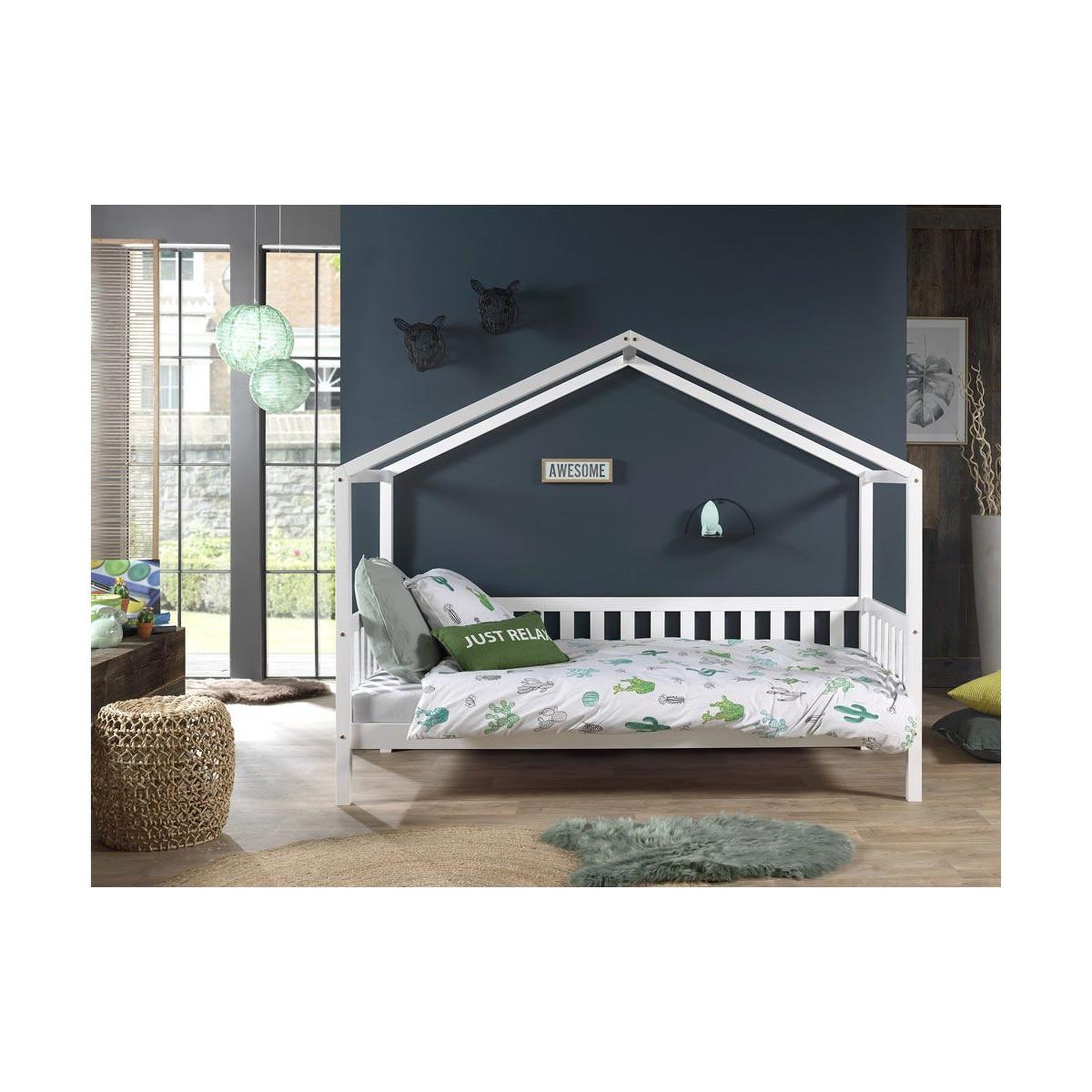 Voir la diapositive 3 : Paris Prix Lit Enfant Cabane & Barrière  Dallas II  90x200cm Blanc