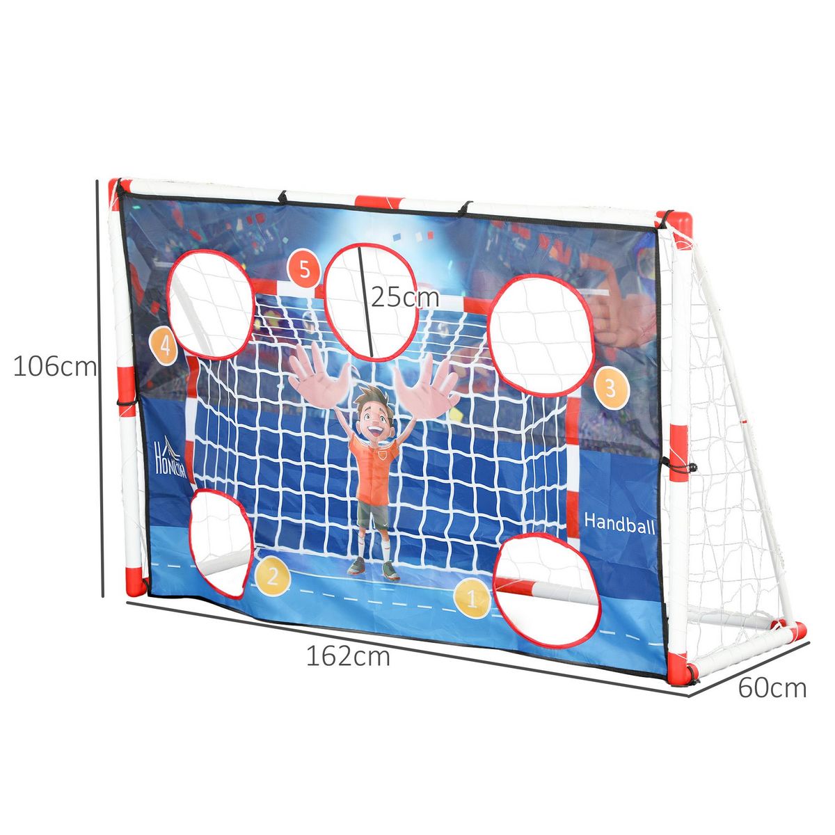HOMCOM Cage de handball enfant 5 zones cibles - balle, pompe, piquets inclus - blanc rouge