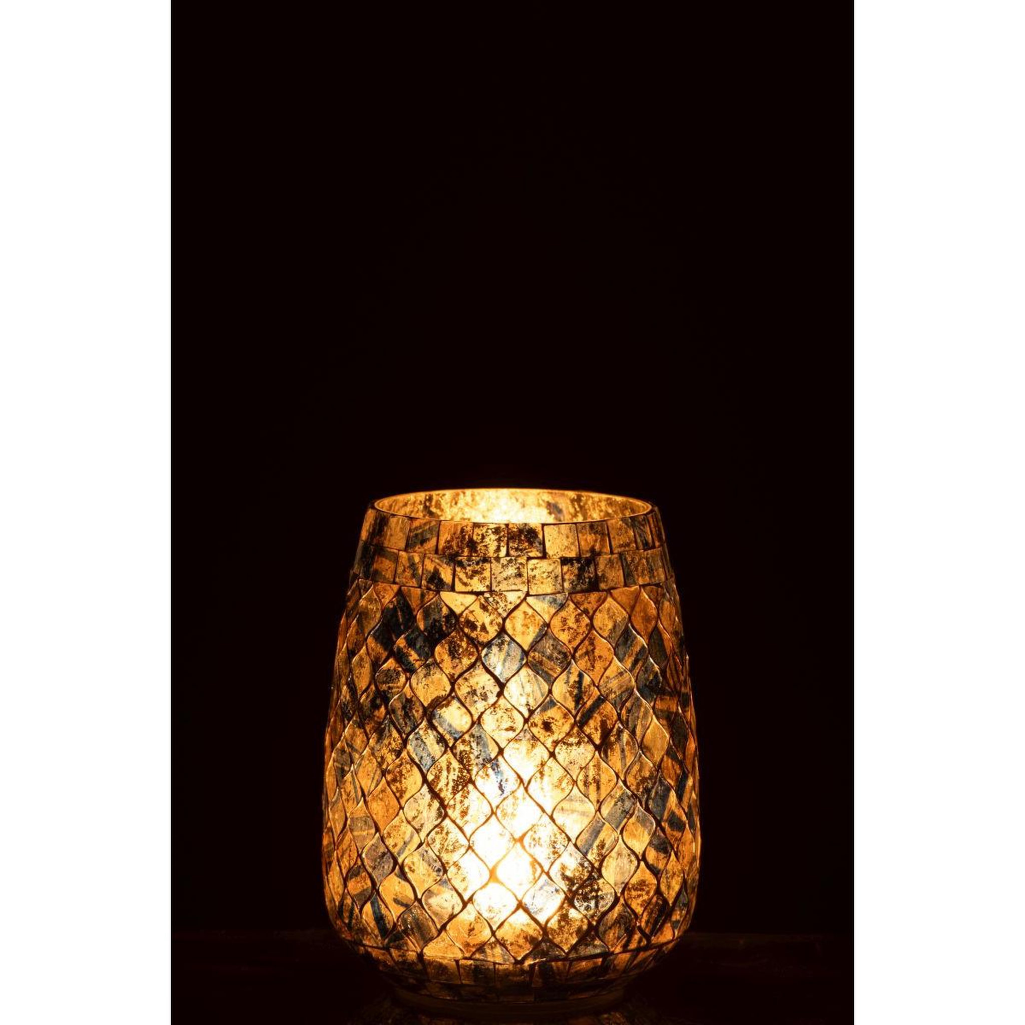 Voir la diapositive 5 : J-LINE Photophore Mosaïque en Verre  Marlon  16cm Bleu