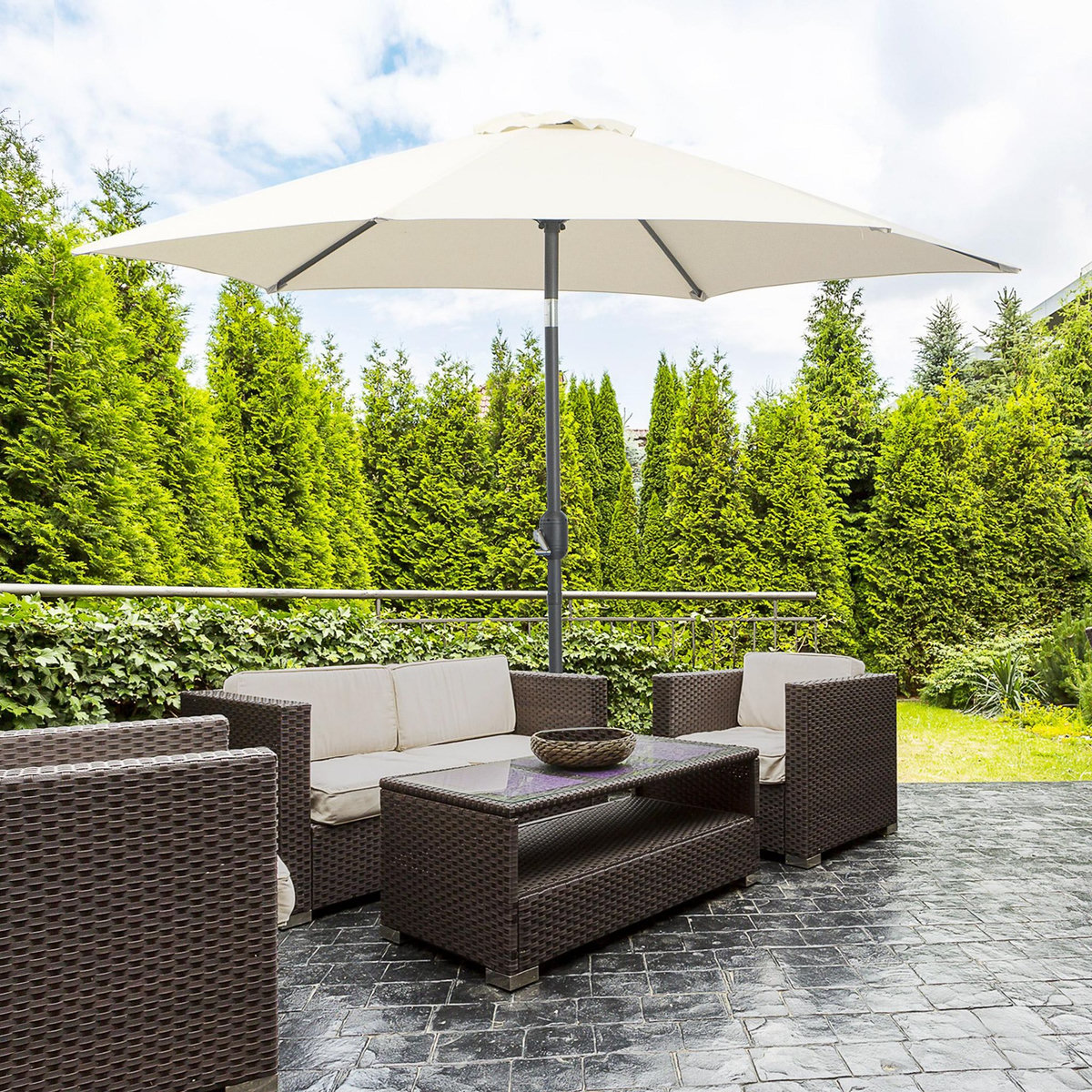 OUTSUNNY Parasol inclinable de jardin balcon terrasse manivelle toile polyester imperméabilisée haute densité 180 g/m² Ø2,7 x 2,35H m alu crème