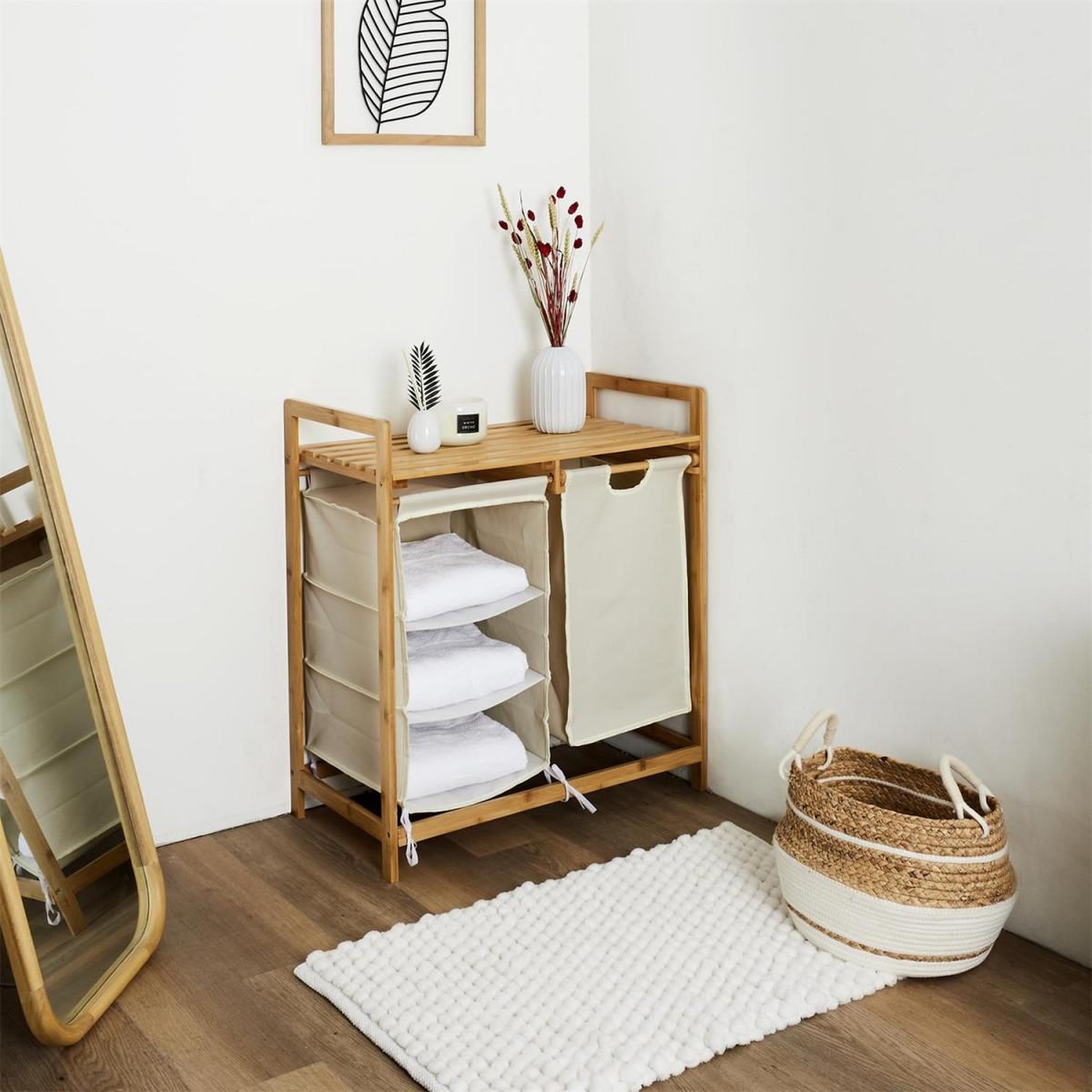 Voir la diapositive 5 : The Home Deco Factory Meuble à linge rangements  bambou  77cm beige