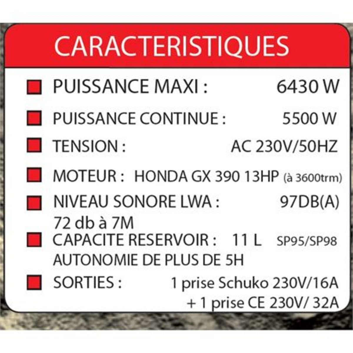 MECAFER Groupe électrogène MF7200H Honda - 5500W