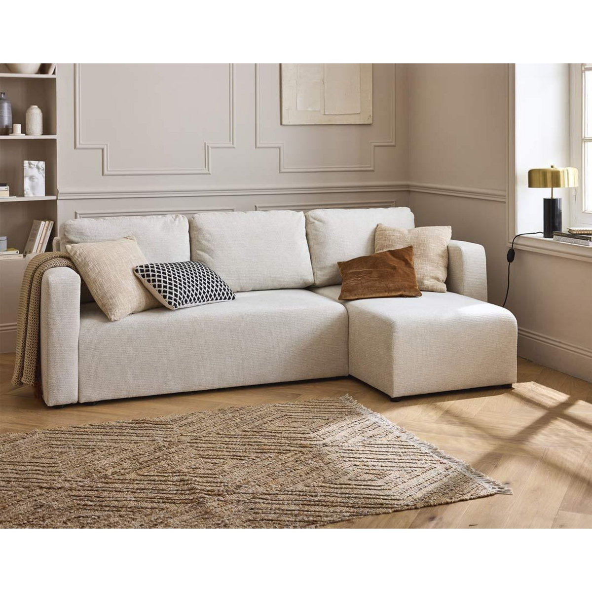 BEST MOBILIER Canopy - canapé d'angle réversible - 4 places - convertible avec coffre - en tissu texturé